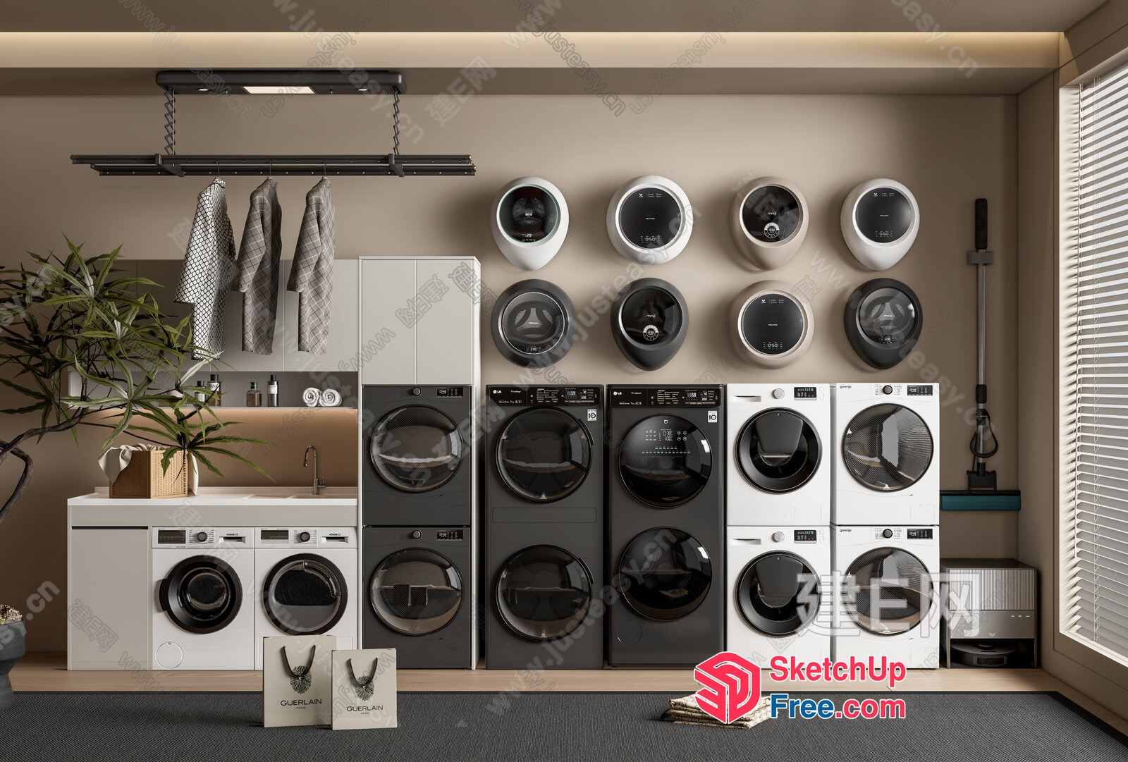 Modern Laundry Room With A Variety Of Washing Machines 3D SketchUp File