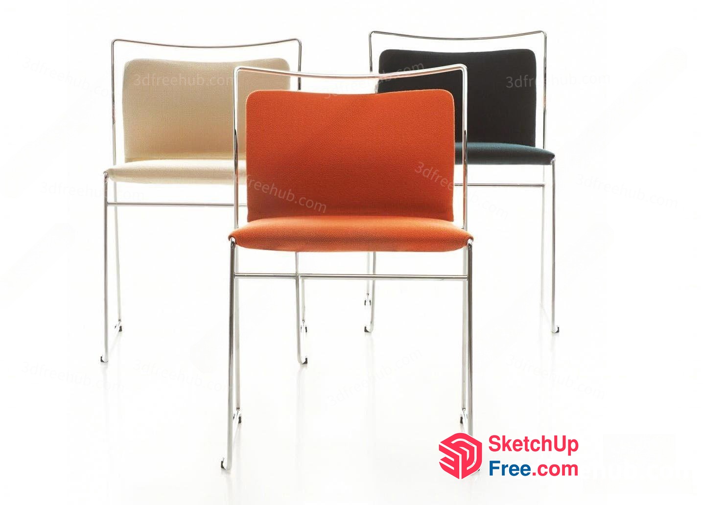 Modern Metal Chairs With Cushioned Seats And Backs 3D SketchUp File