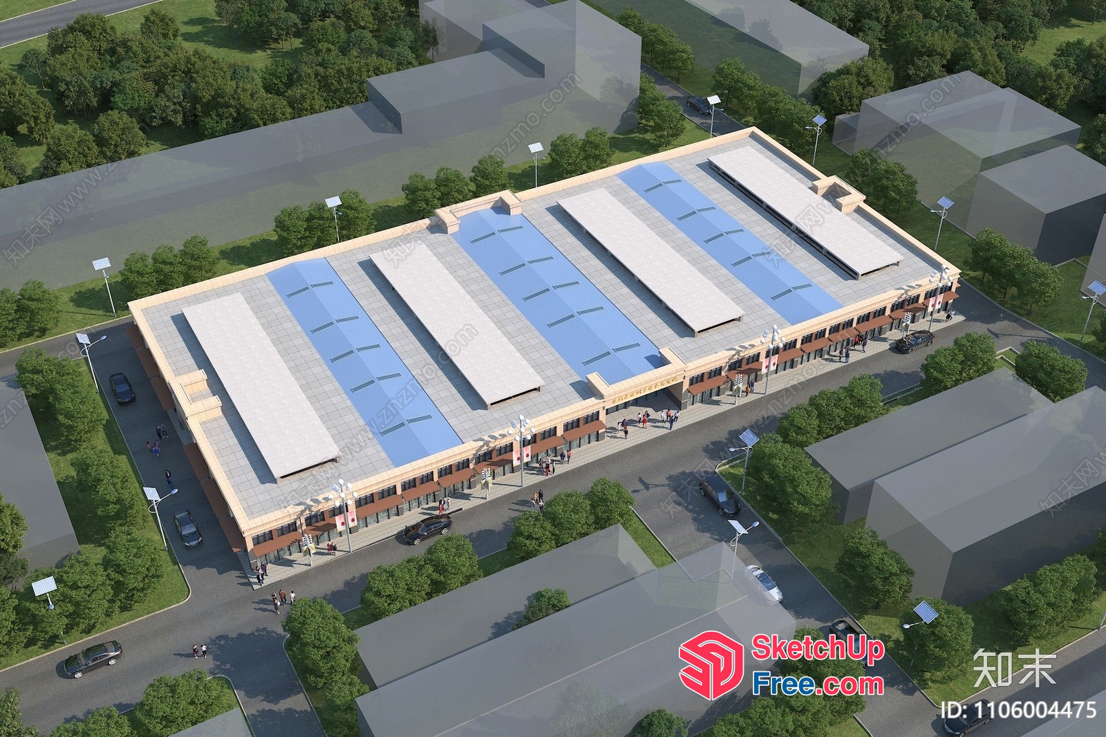 Commercial Street With Industrial Park 3D SketchUp File
