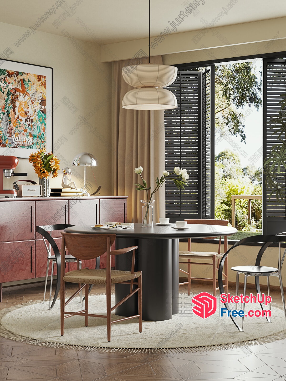 Modern Dining Room With Natural Light And Plants 3D SketchUp File
