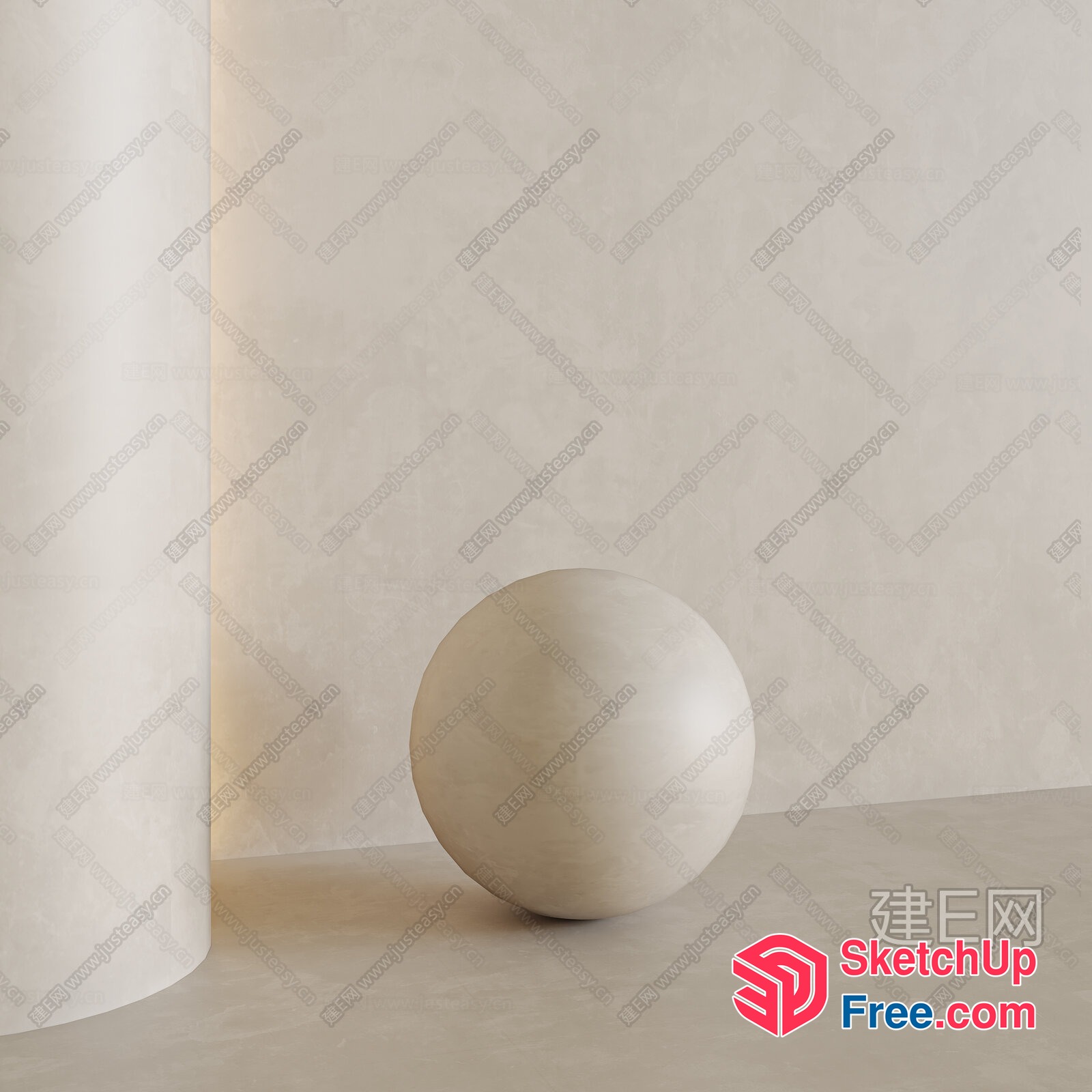 Simple White Sphere On Floor And Wall 3D SketchUp File
