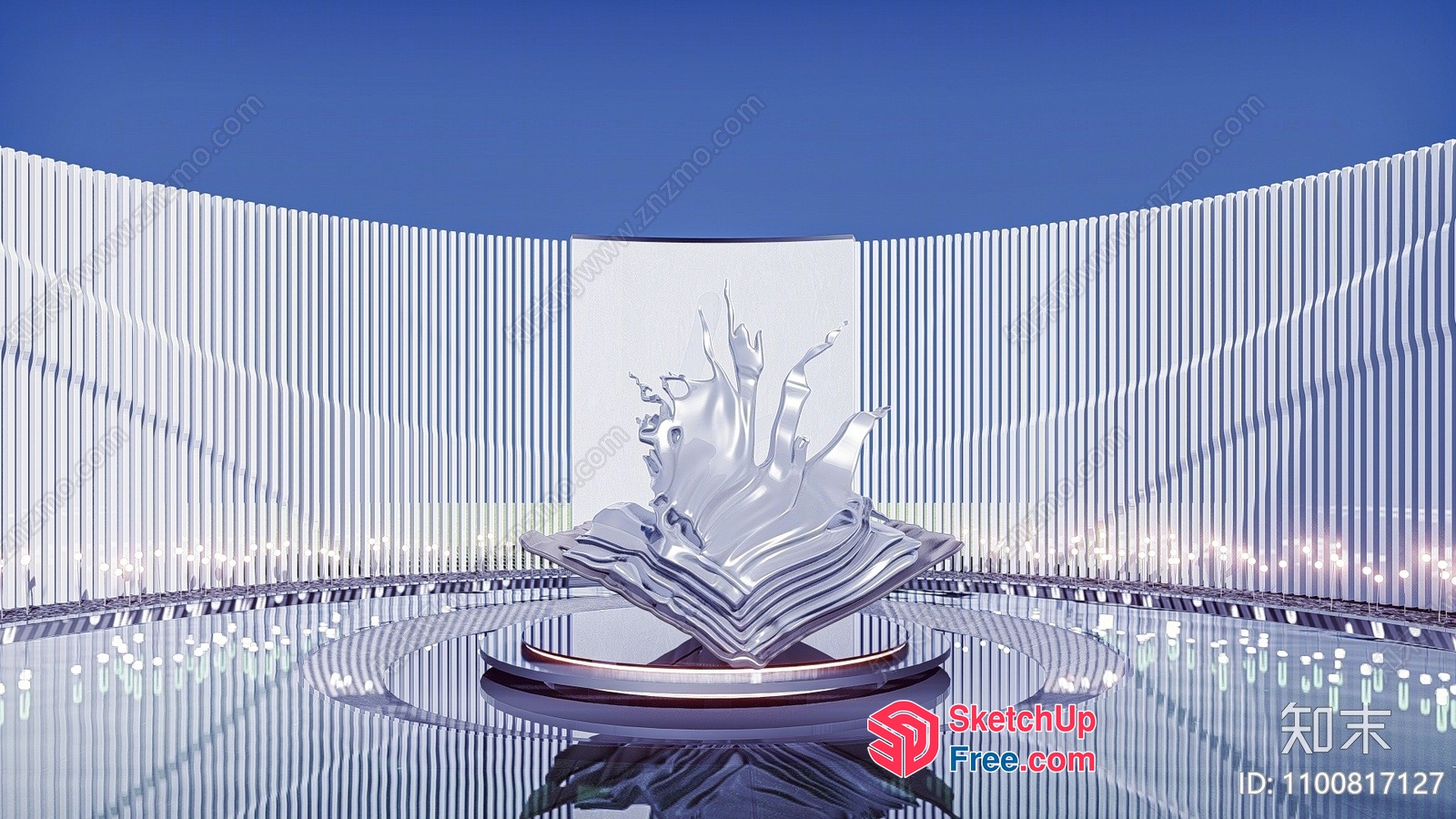 Modern White Sculpture And Glass Wall Interior 3D SketchUp File