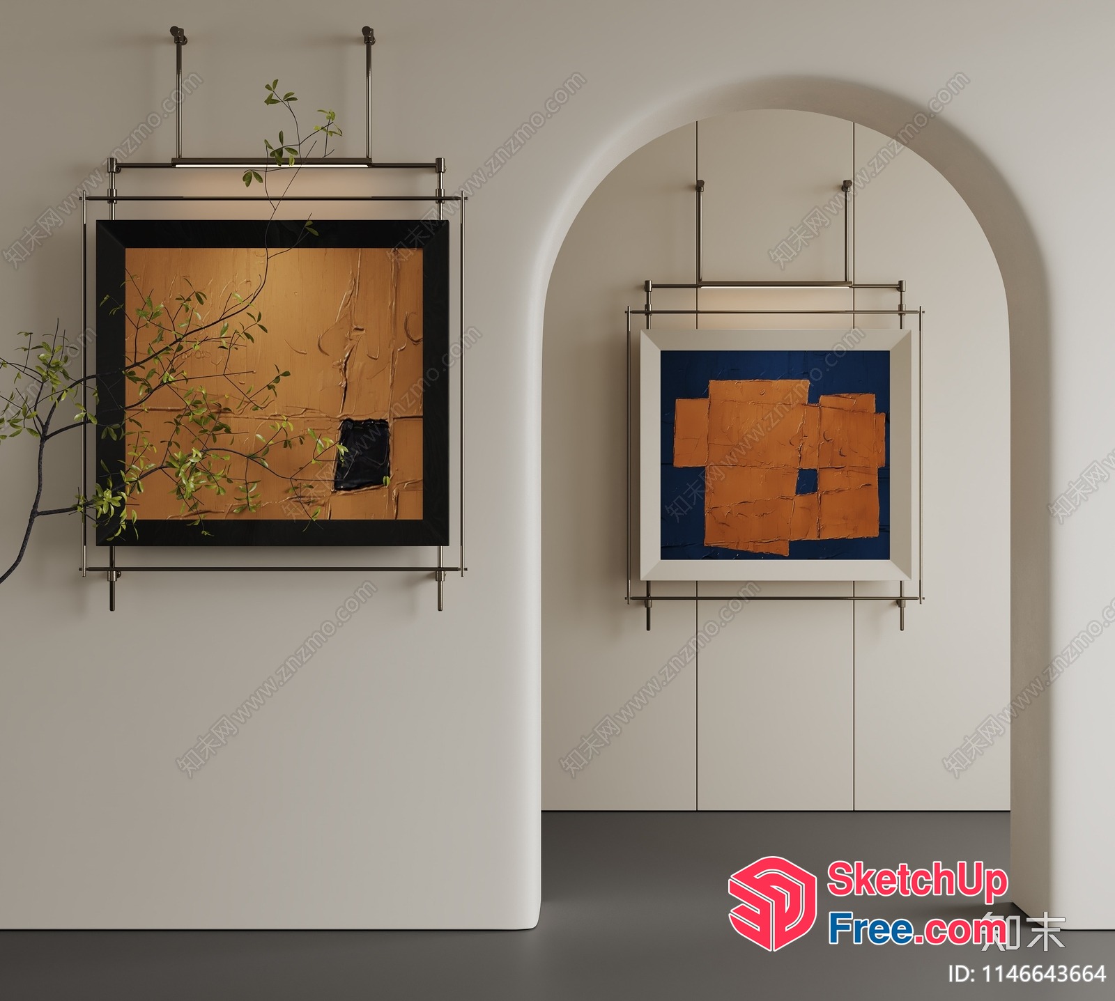 Minimalist Wall Art And Pillar Interior Design 3D SketchUp File