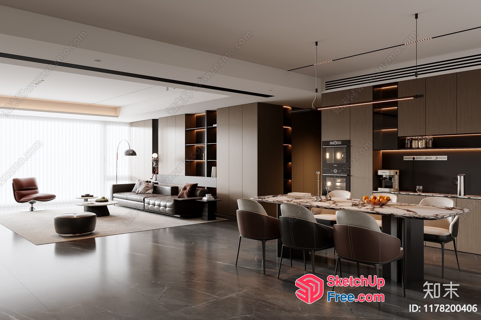 Modern Minimalist Living Room And Dining Room 3D SketchUp File
