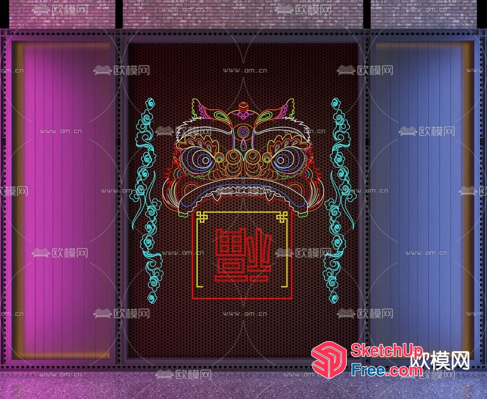 Colorful Asian-Inspired Doorway With Chinese Character 3D SketchUp File