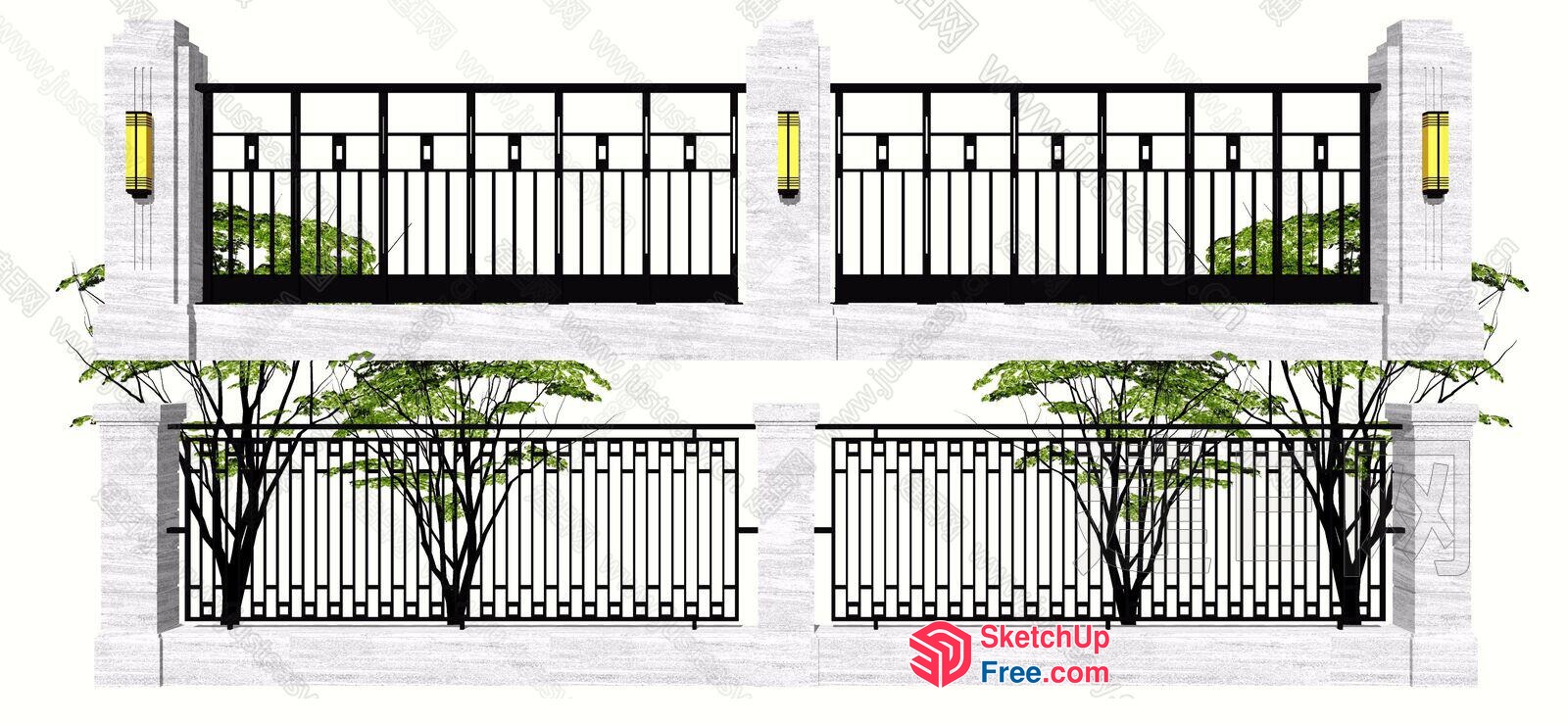 Modern Railing Design With Greenery 3D SketchUp File