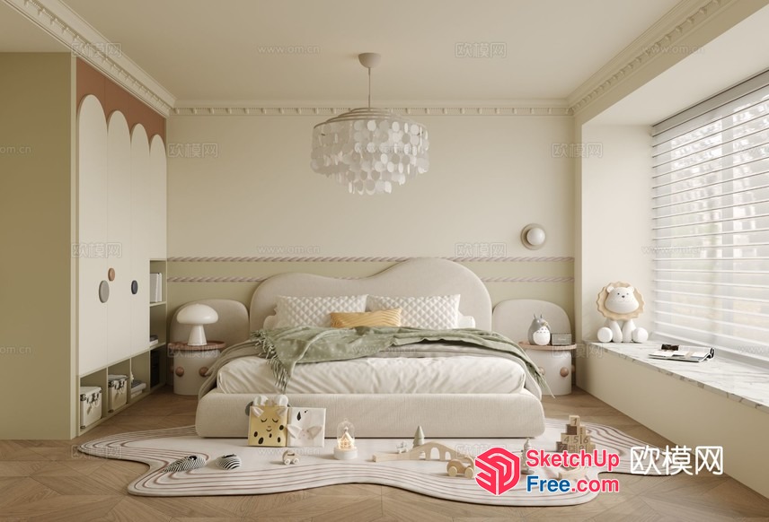 Elegant Creamy Style Bedroom Interior 3D SketchUp File