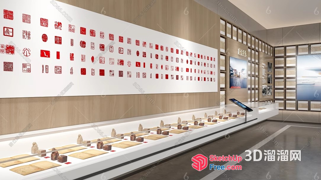 Museum Display Cases With Asian-Inspired Artwork 3D SketchUp File