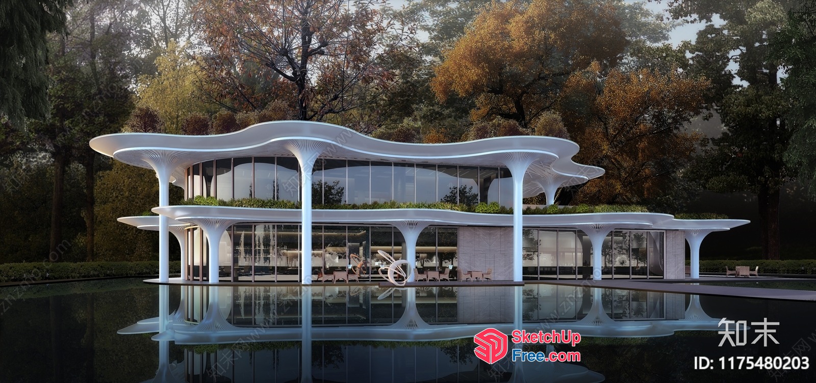 Modern Villa With Unique Roof Design And Glass Walls 3D SketchUp File