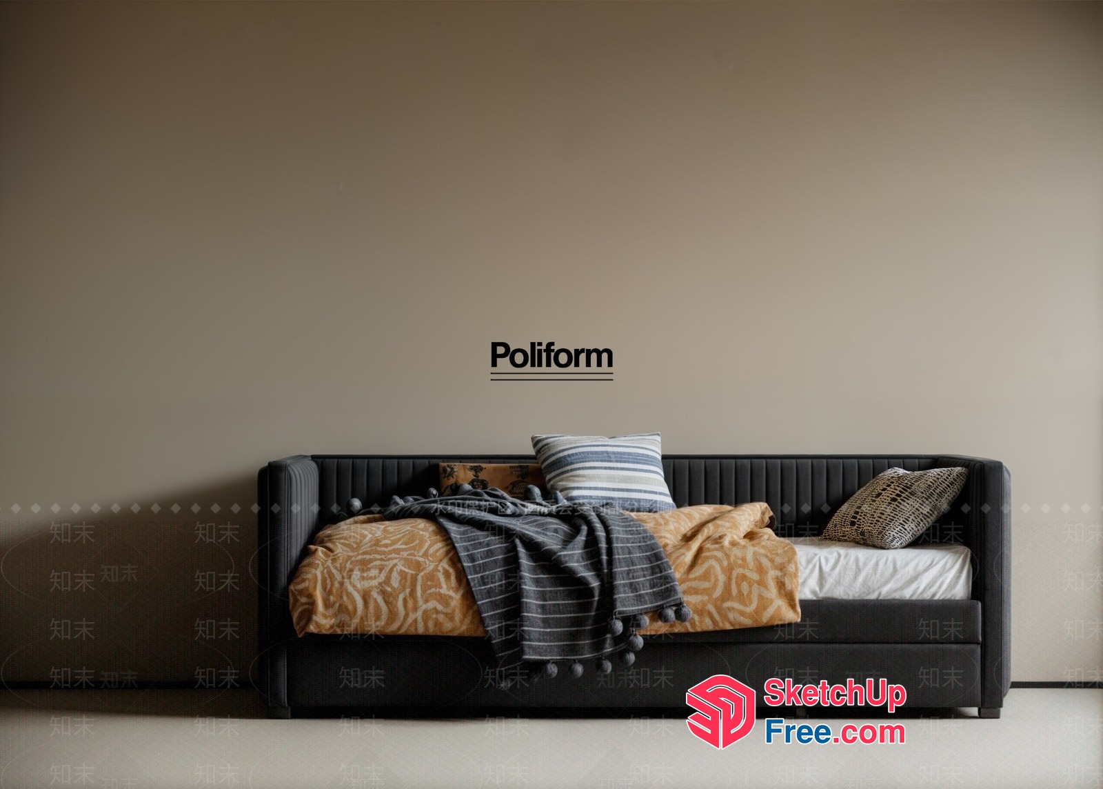 Modern Sofa Bed With Pillows And Throw Blanket 3D SketchUp File
