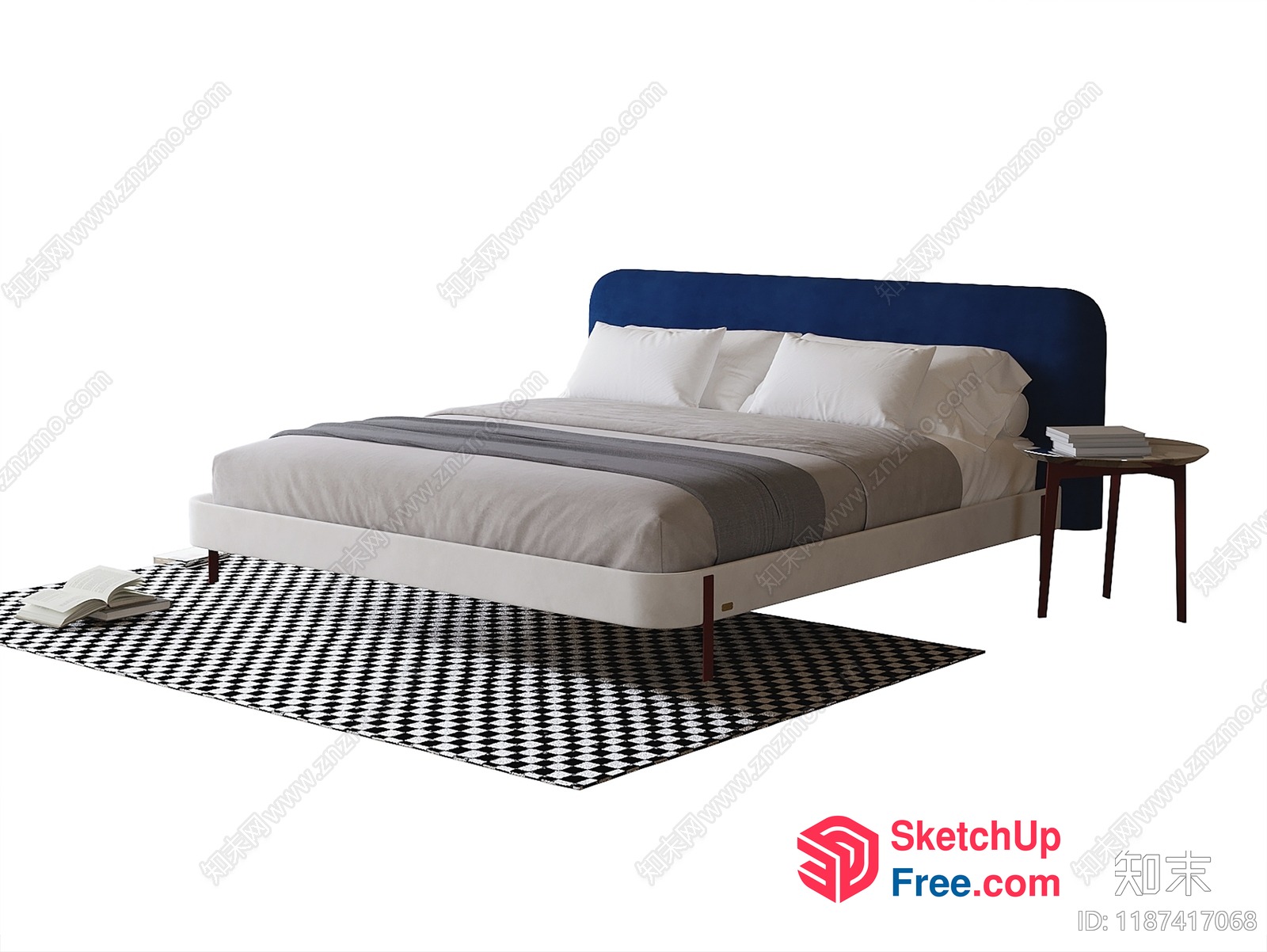 Modern Bed With Blue Headboard And White Frame 3D SketchUp File