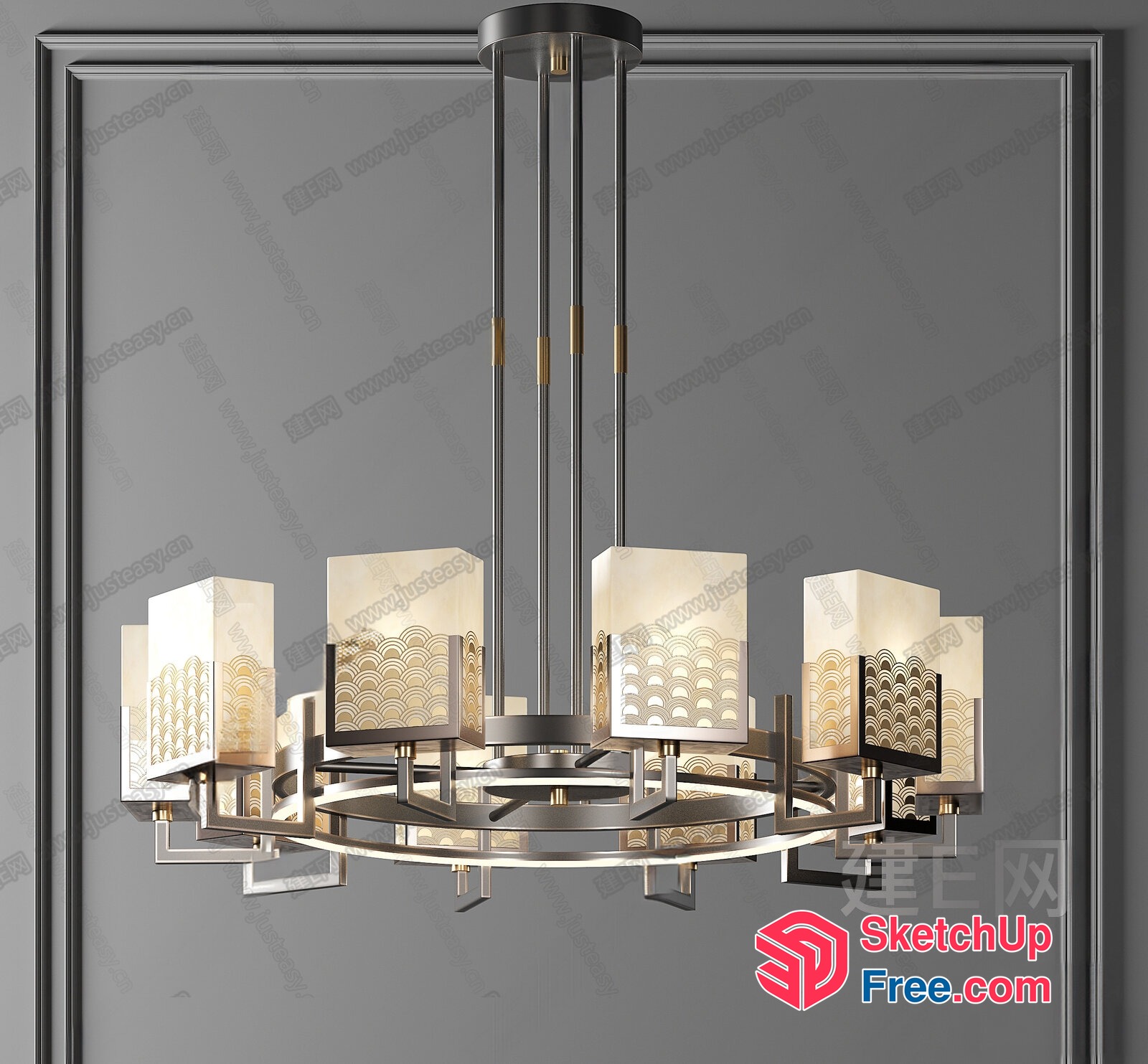 Modern Chandelier With Gold And White Shades 3D SketchUp File
