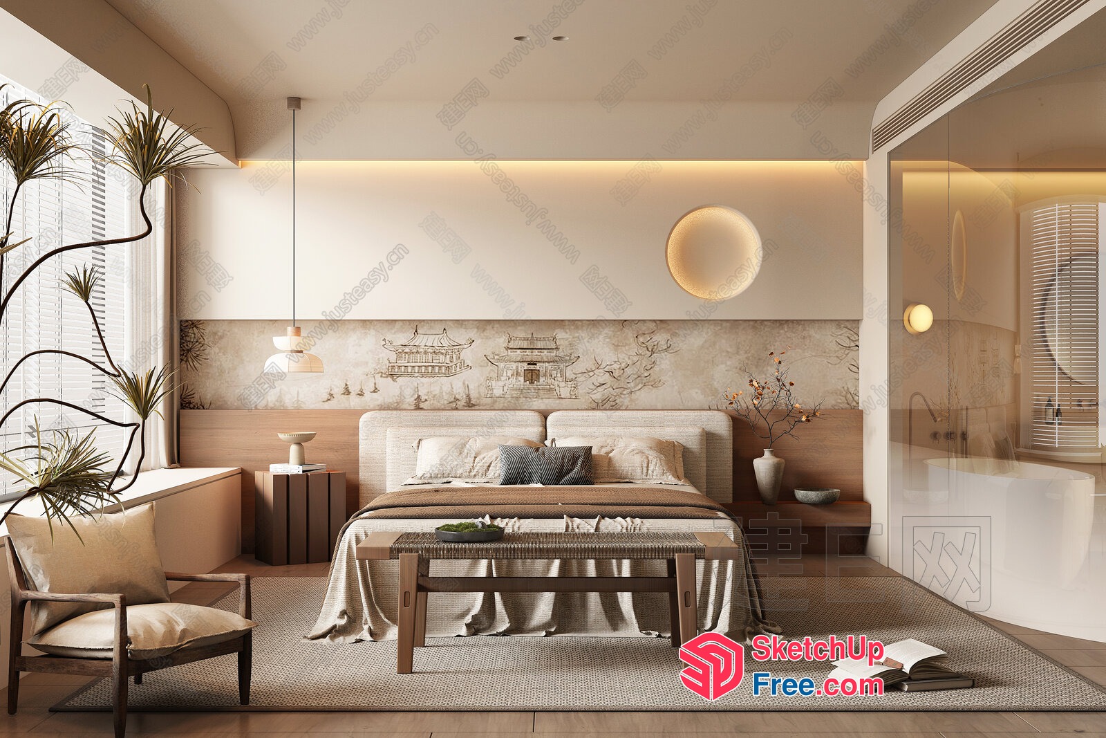 Serene Modern Japanese Bedroom Decor 3D SketchUp File