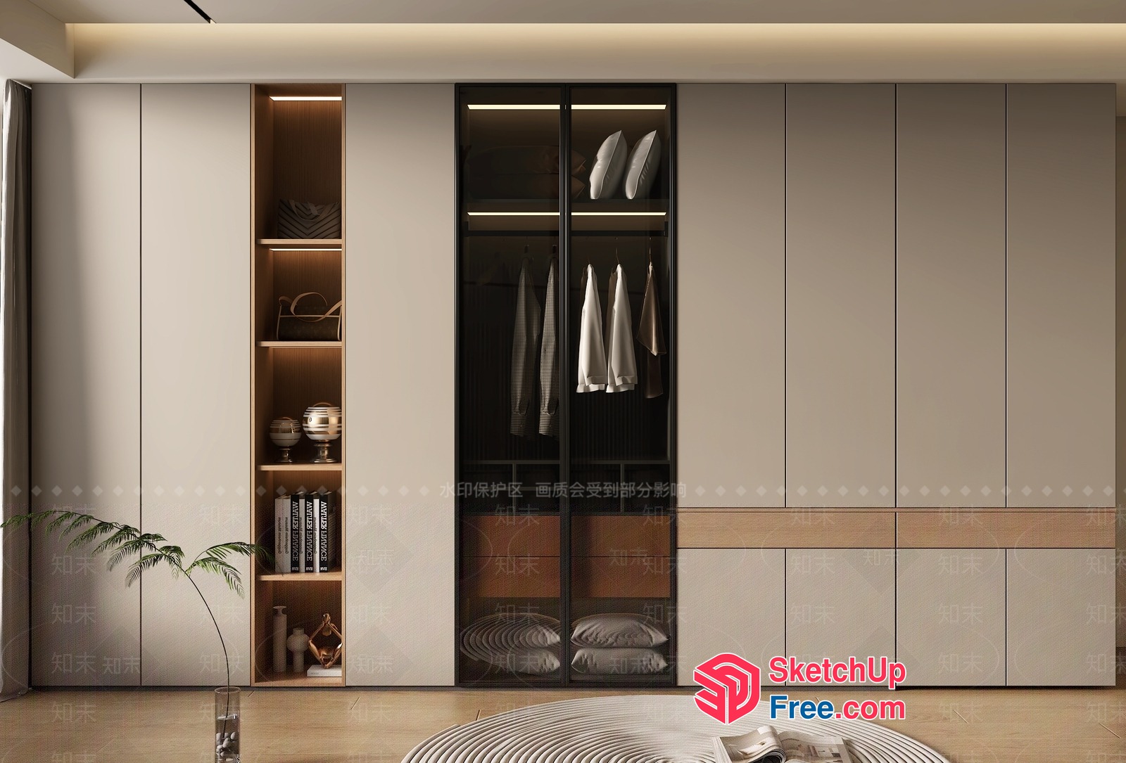 Modern Wardrobe With Built-In Shelving 3D SketchUp File
