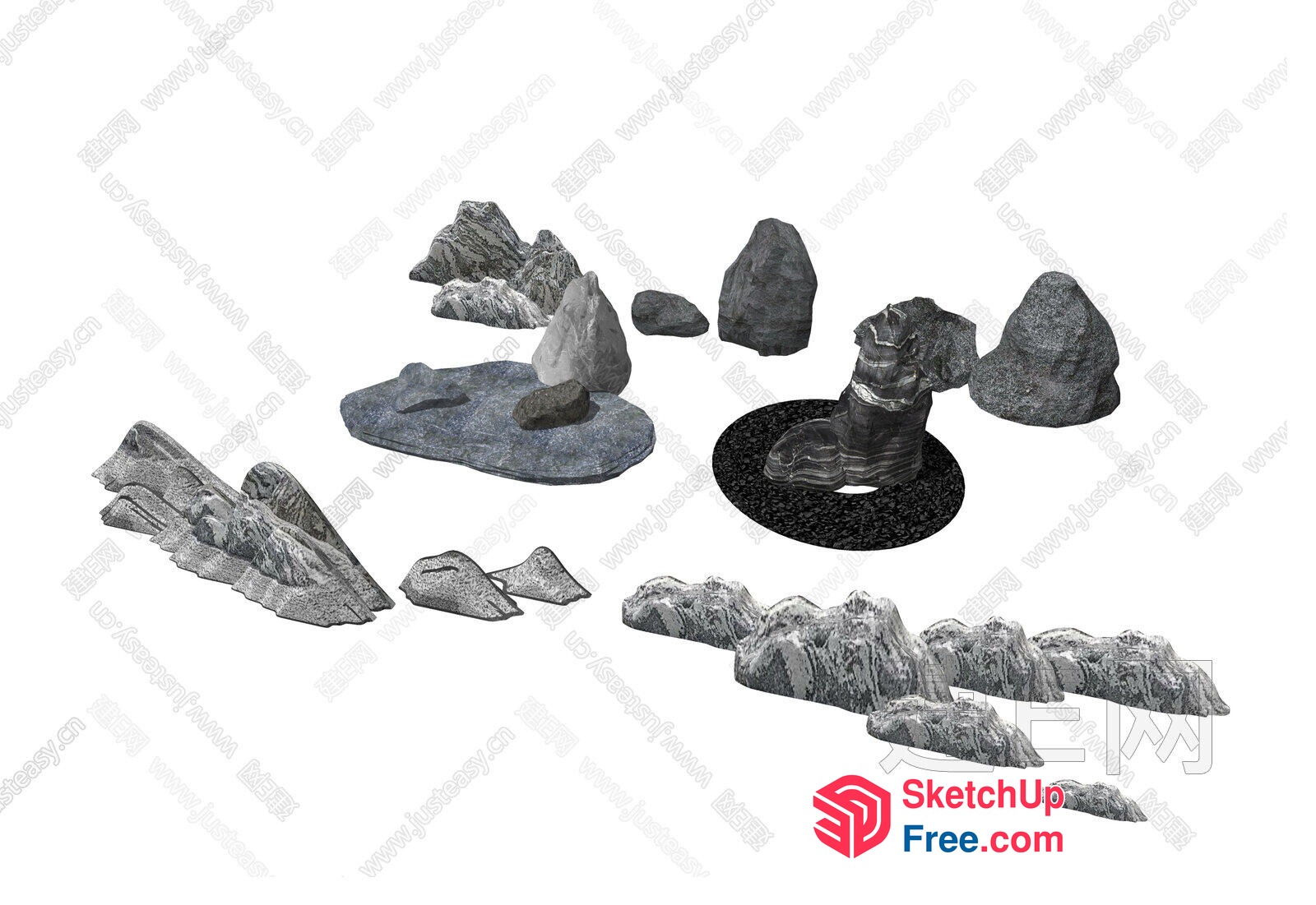 Collection Of Gray Rocks 3D SketchUp File