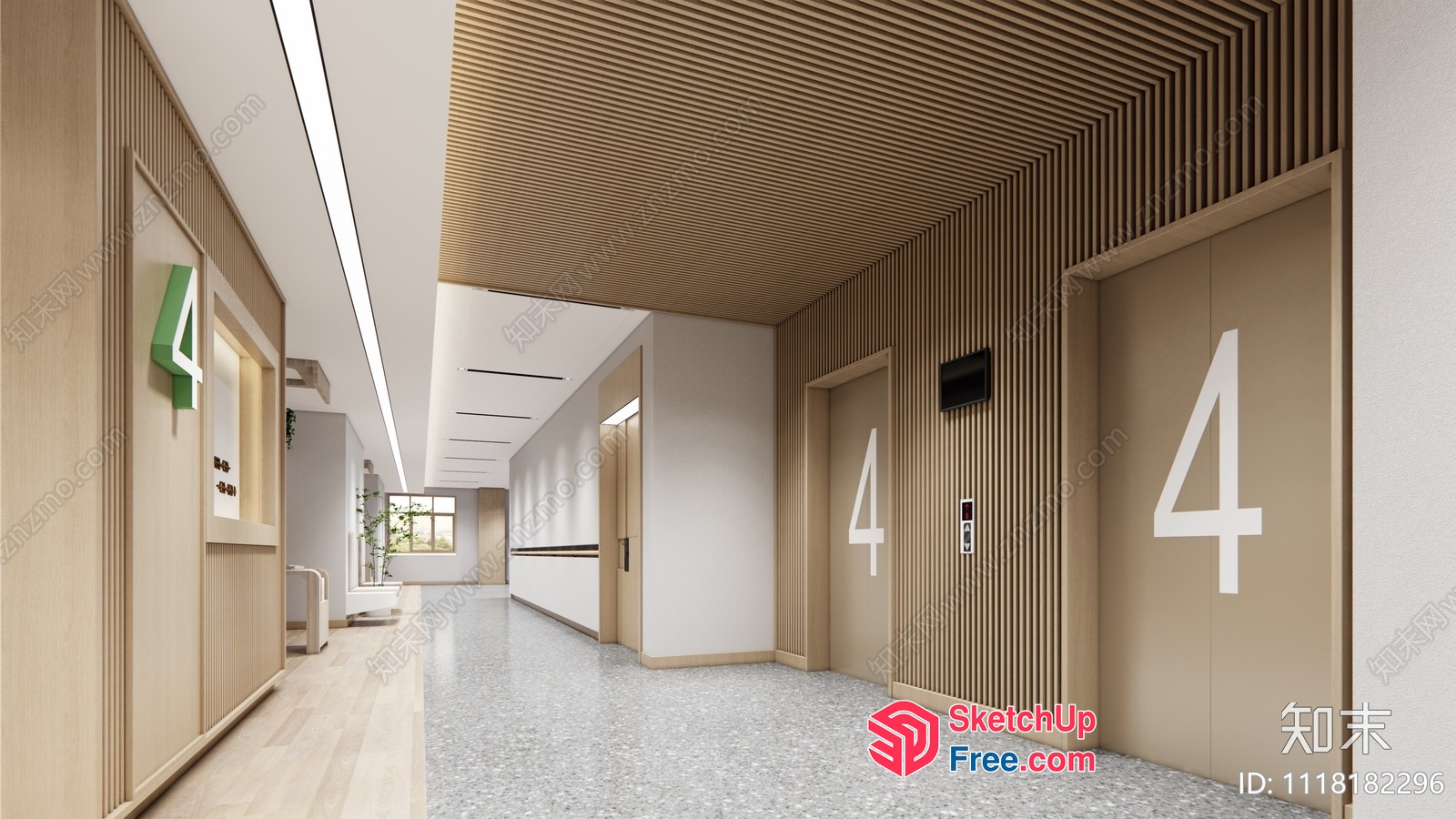Modern Office Building Interior With Elevators And Stairs 3D SketchUp File