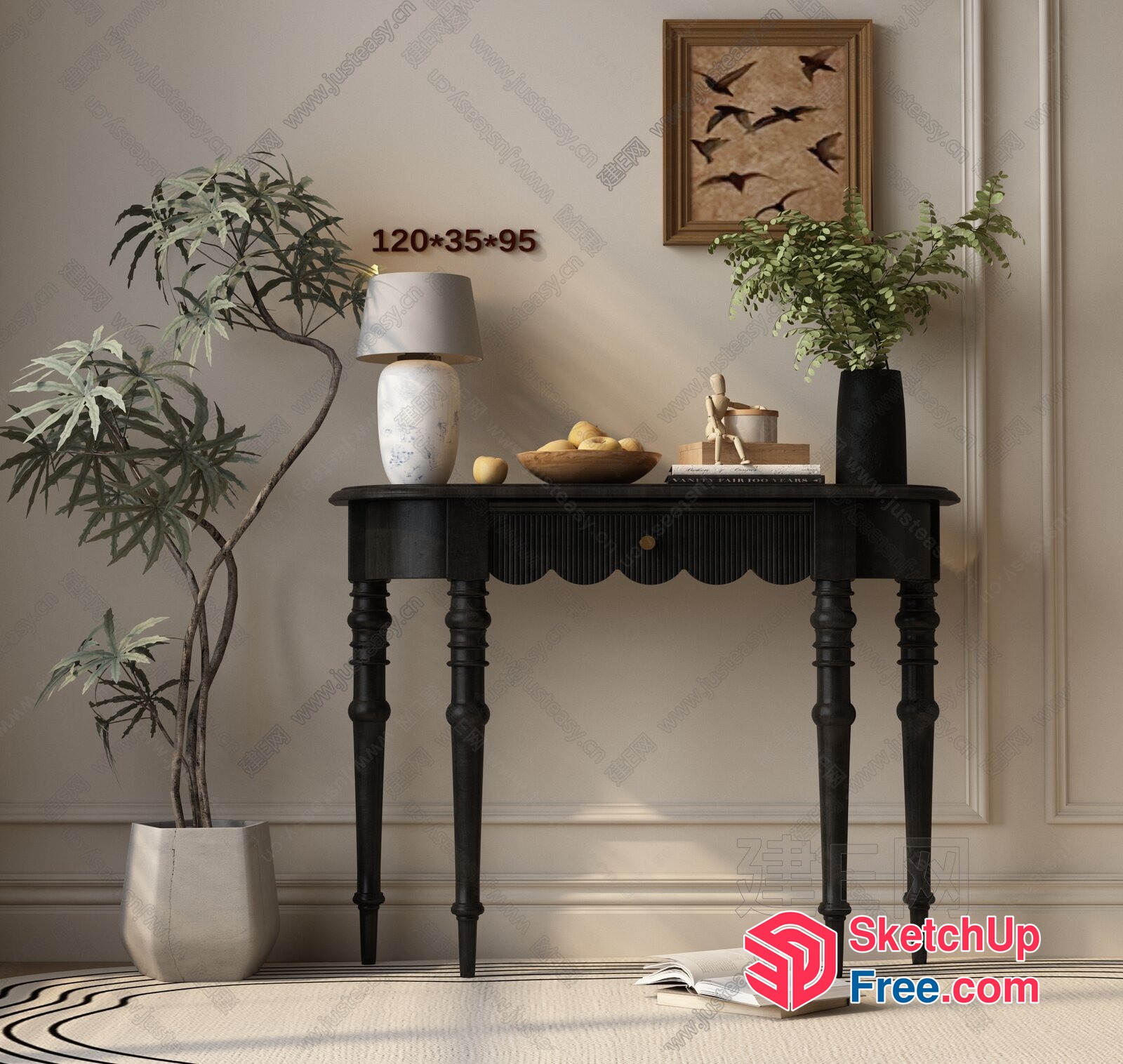 Elegant Black Console Table With Ornate Details 3D SketchUp File