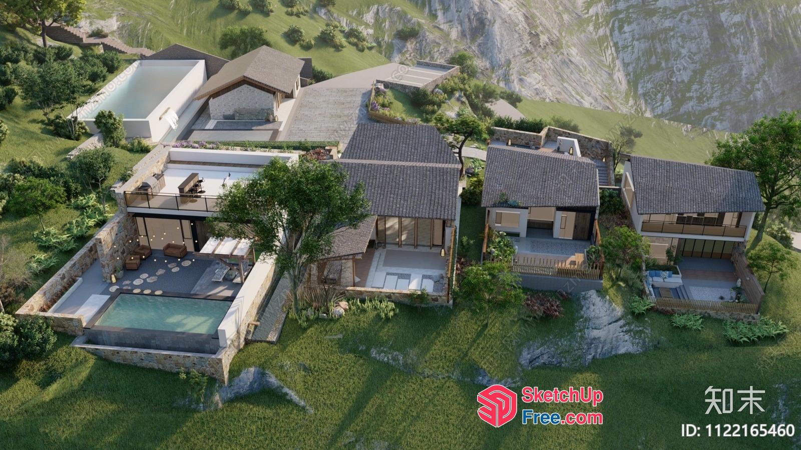 Modern Villa With Outdoor Pool And Greenery 3D SketchUp File