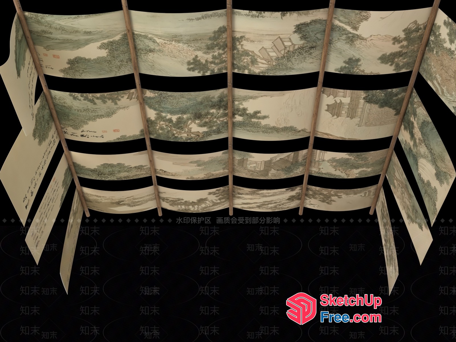 Traditional Chinese Landscape Painting Ceiling 3D SketchUp File