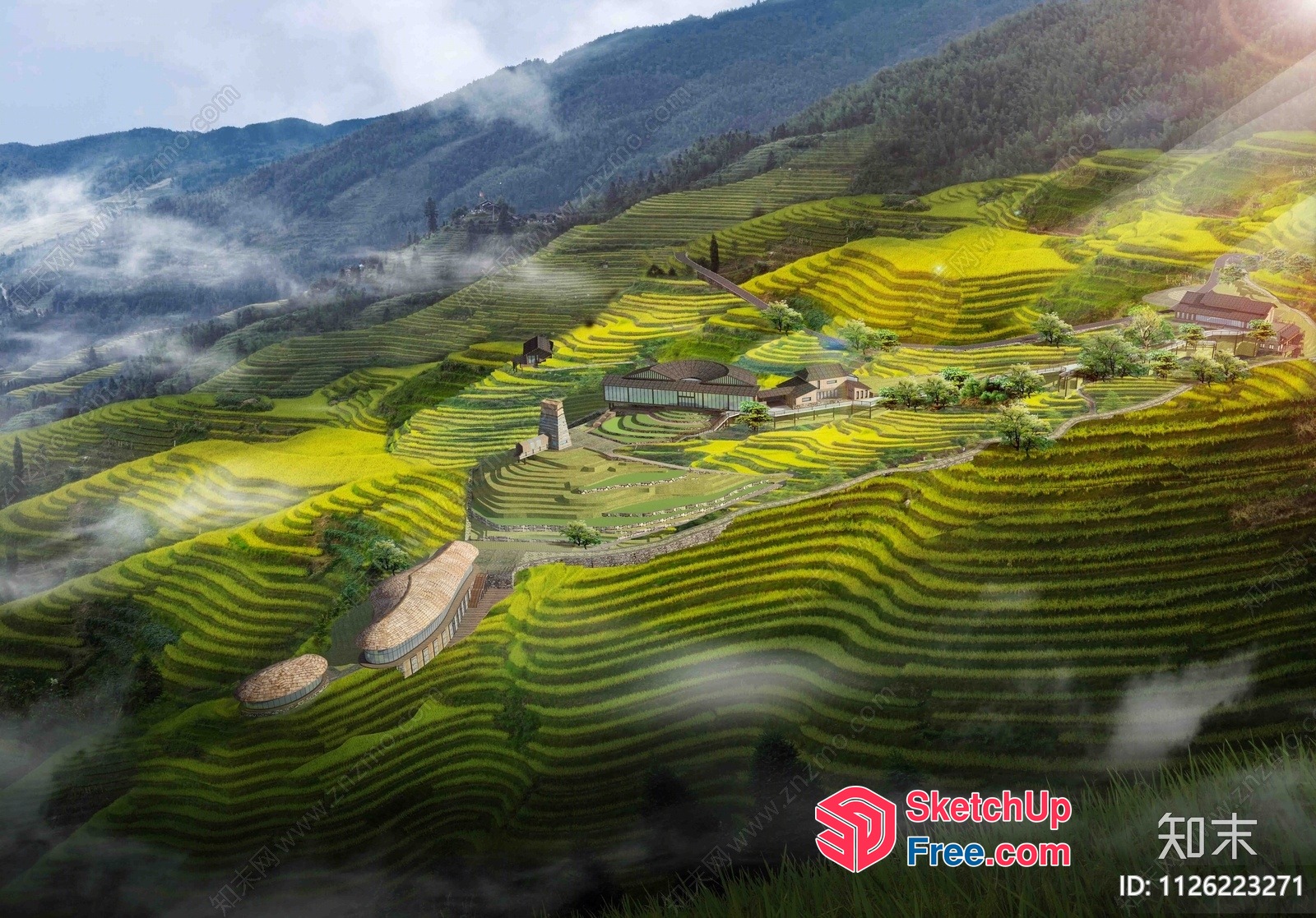 Serene Green Hillside Villages 3D SketchUp File