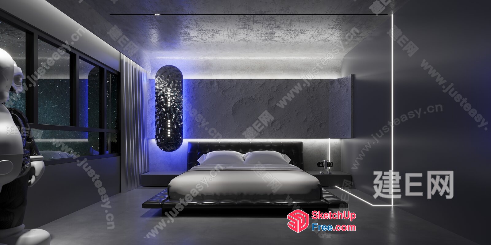 Futuristic Modern Bedroom With Sleek Minimalist Design 3D SketchUp File