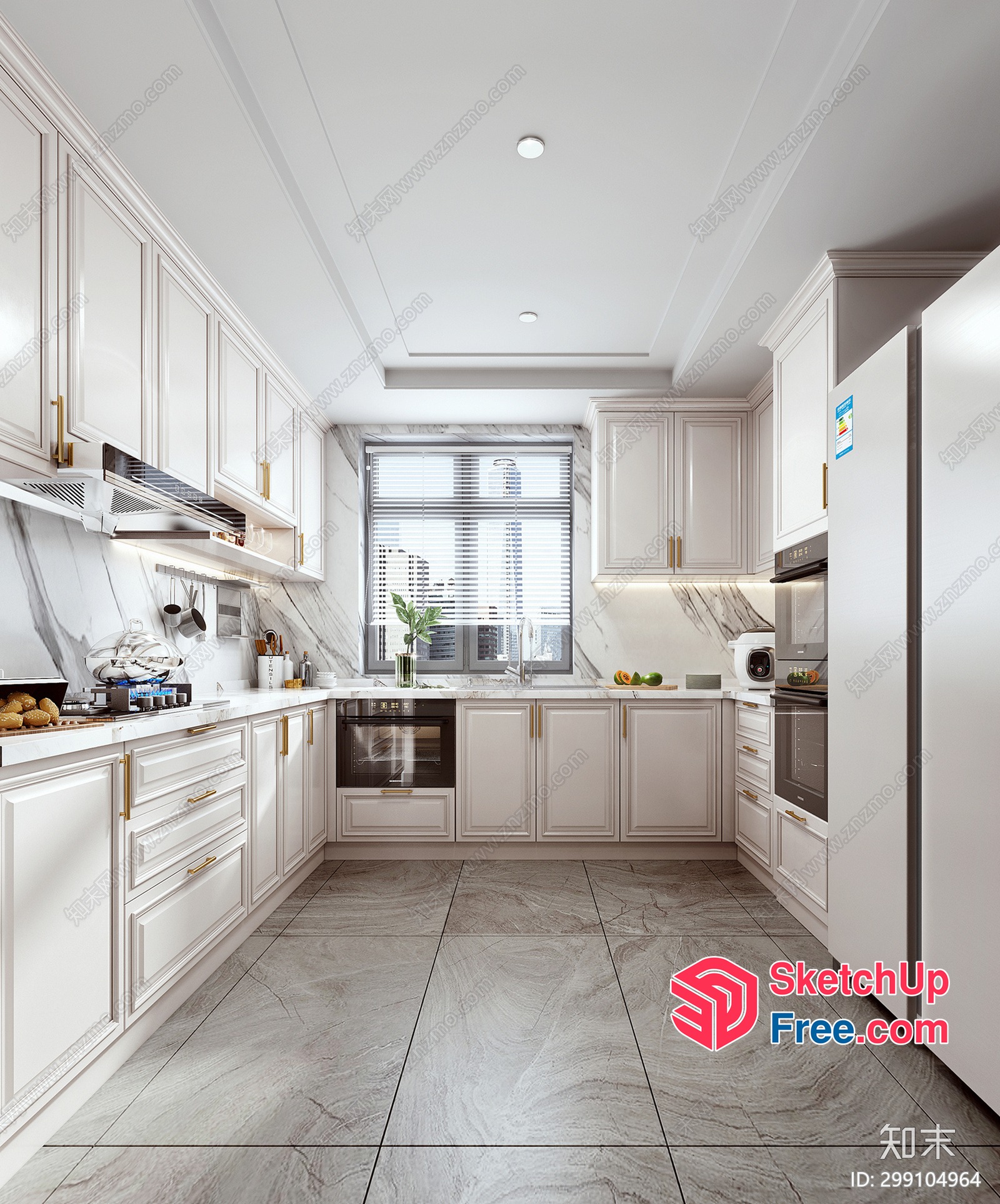 Classic White Kitchen With Elegant Marble Accents 3D SketchUp File