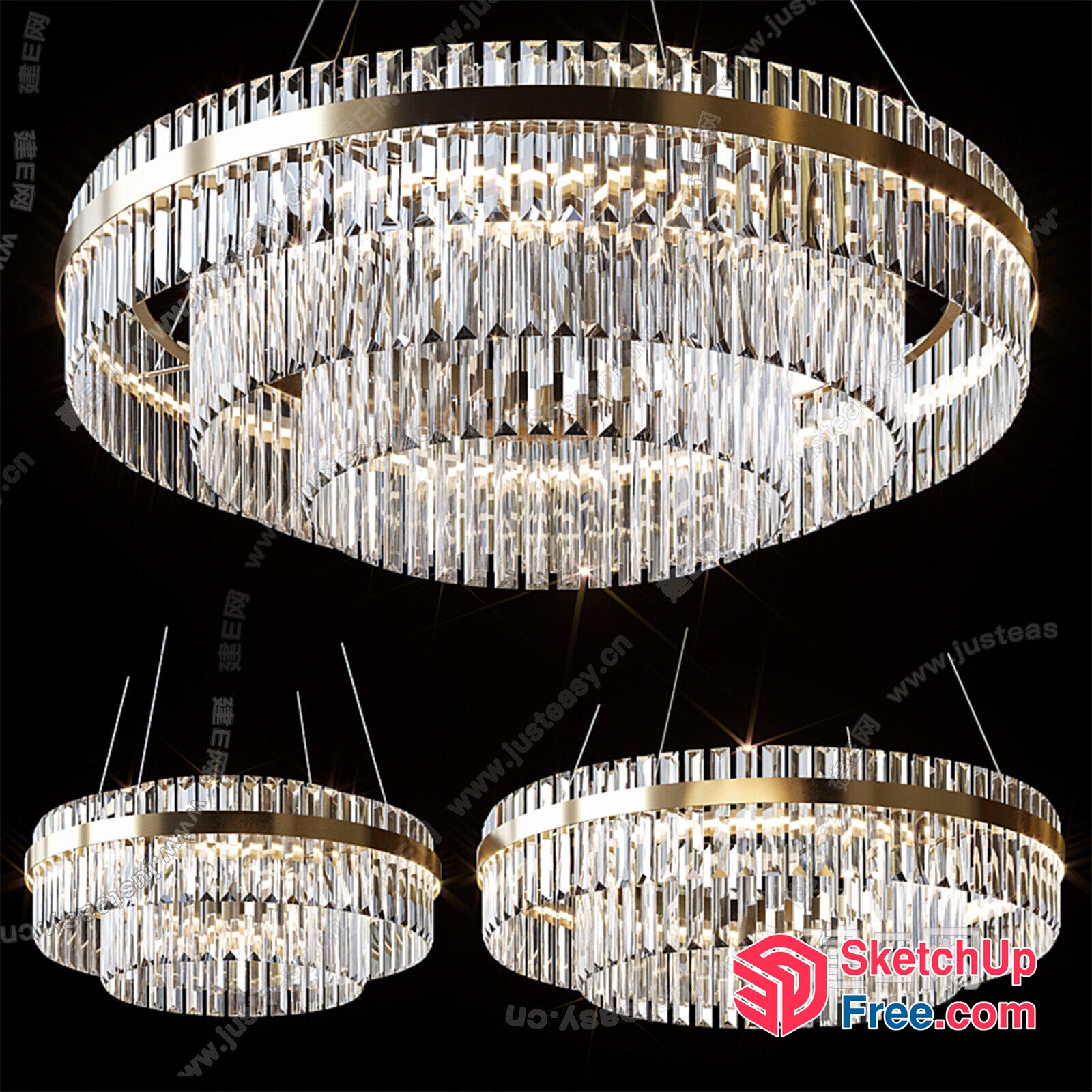 Elegant Crystal Chandelier With Gold Accents 3D SketchUp File
