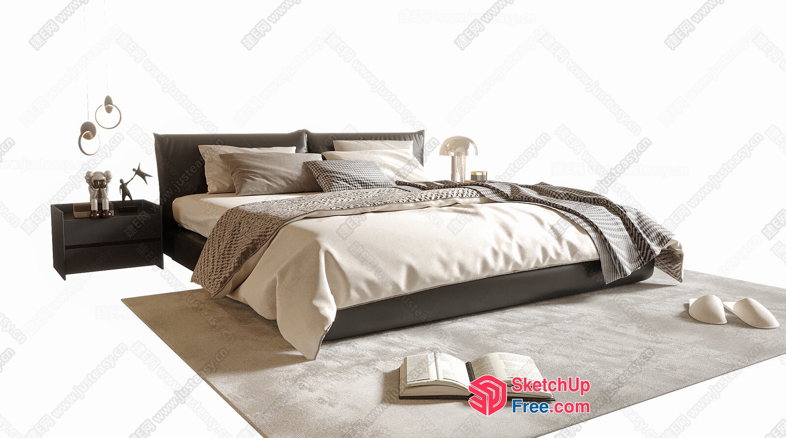 Modern Bedroom Interior With Bed, Nightstand, And Book 3D SketchUp File