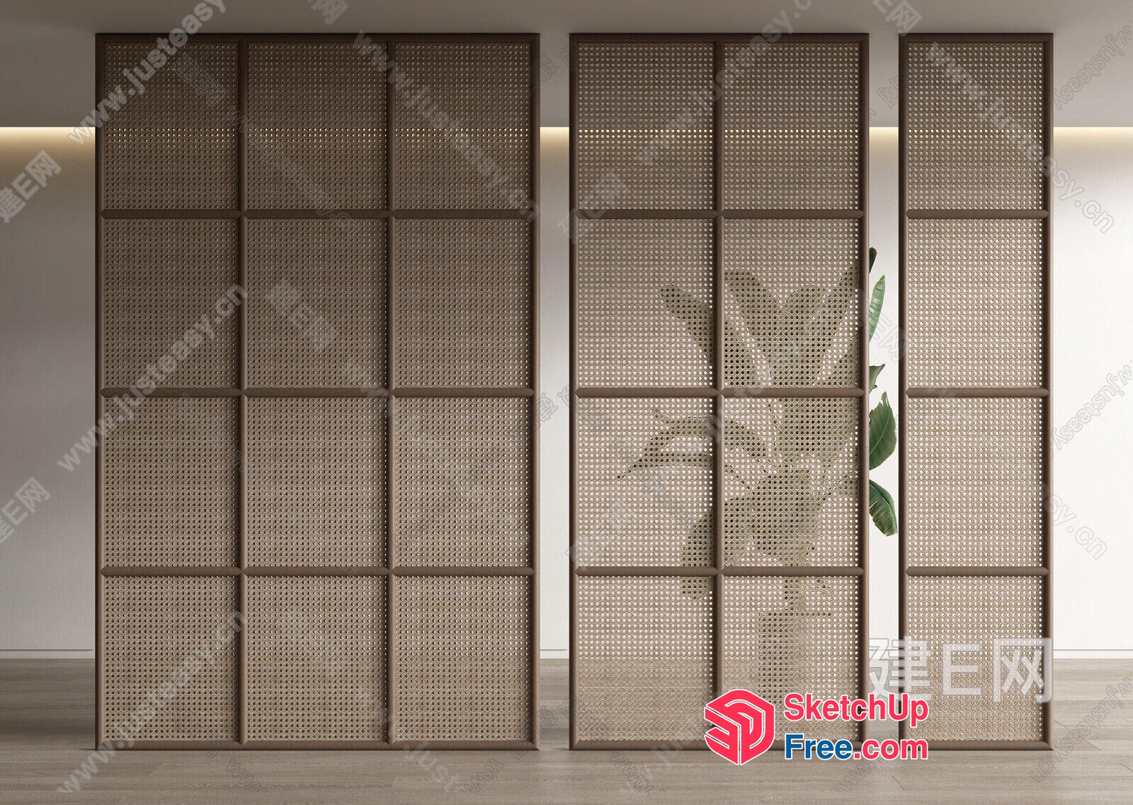 Partition Screen With Rattan Panels And Wooden Frame 3D SketchUp File