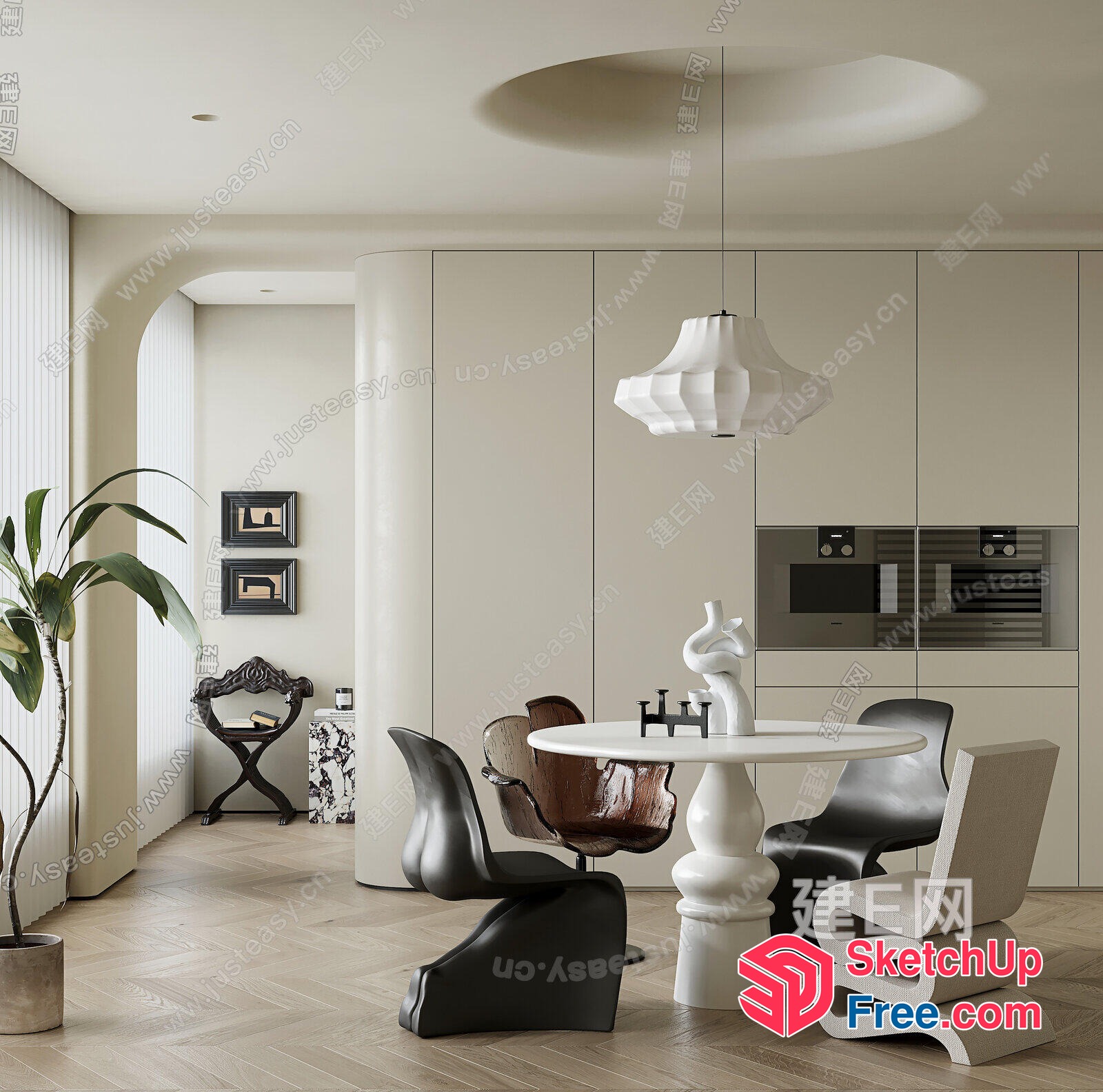 Elegant Modern Minimalist Dining Room Interior 3D SketchUp File