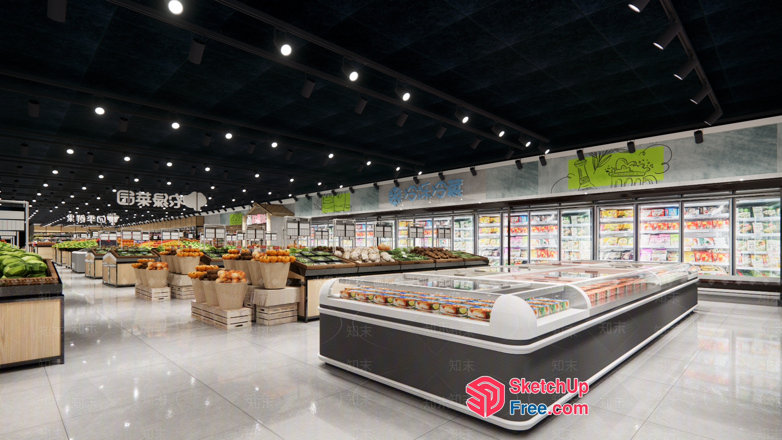 Supermarket Interior With Modern Design And Fresh Produce 3D SketchUp File