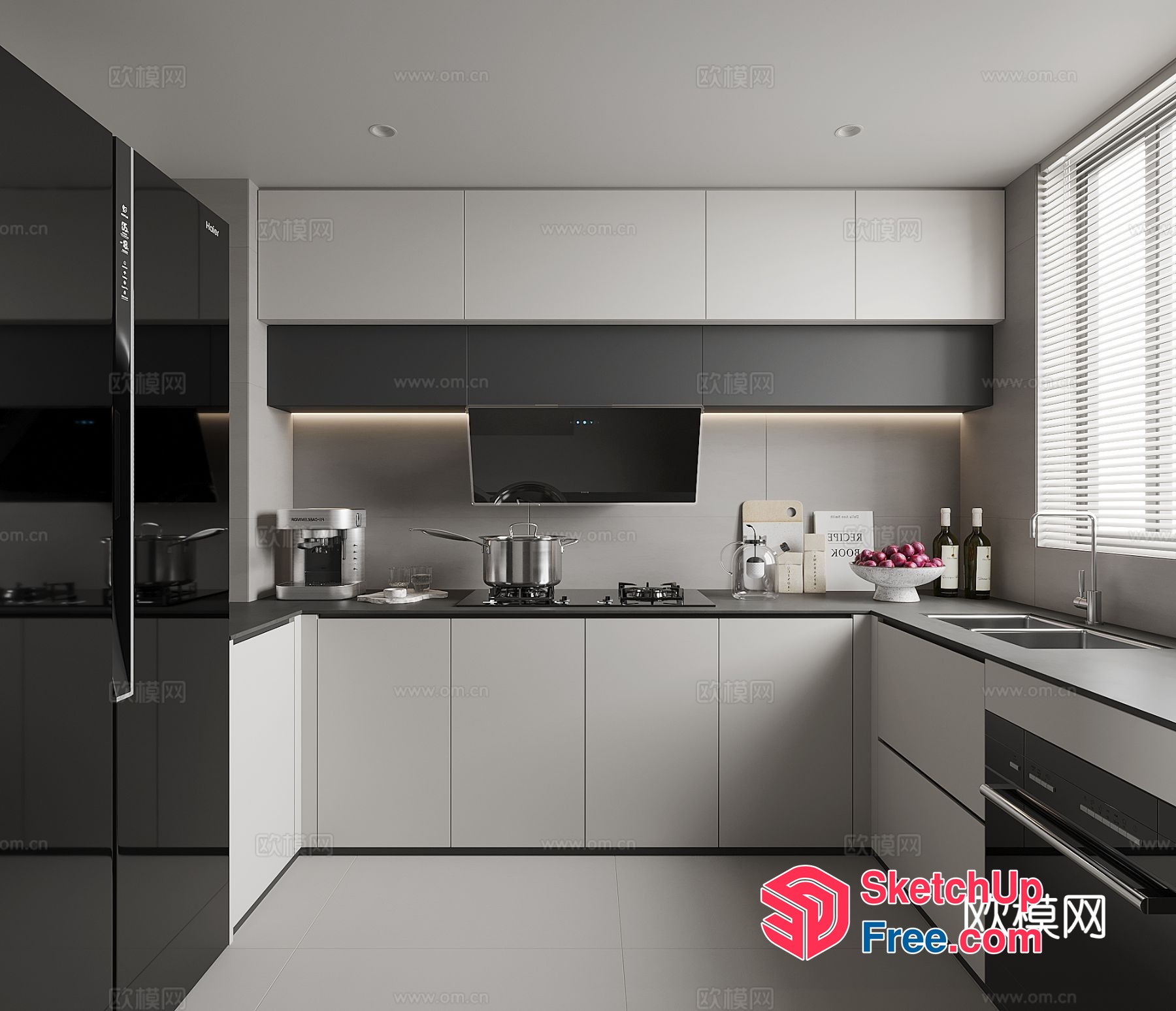Modern Minimalist Kitchen Interior With Sleek White And Gray 3D SketchUp File