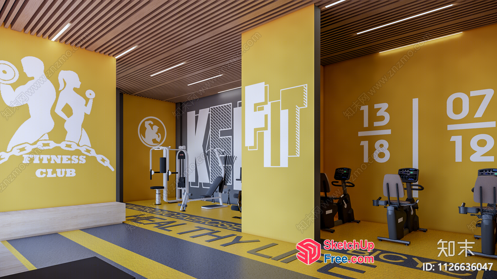 Fitness Club Interior With Yellow Walls And White Decor 3D SketchUp File