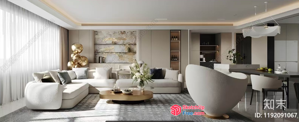 Elegant White Living Room With Sleek Furniture And Modern Decor 3D SketchUp File