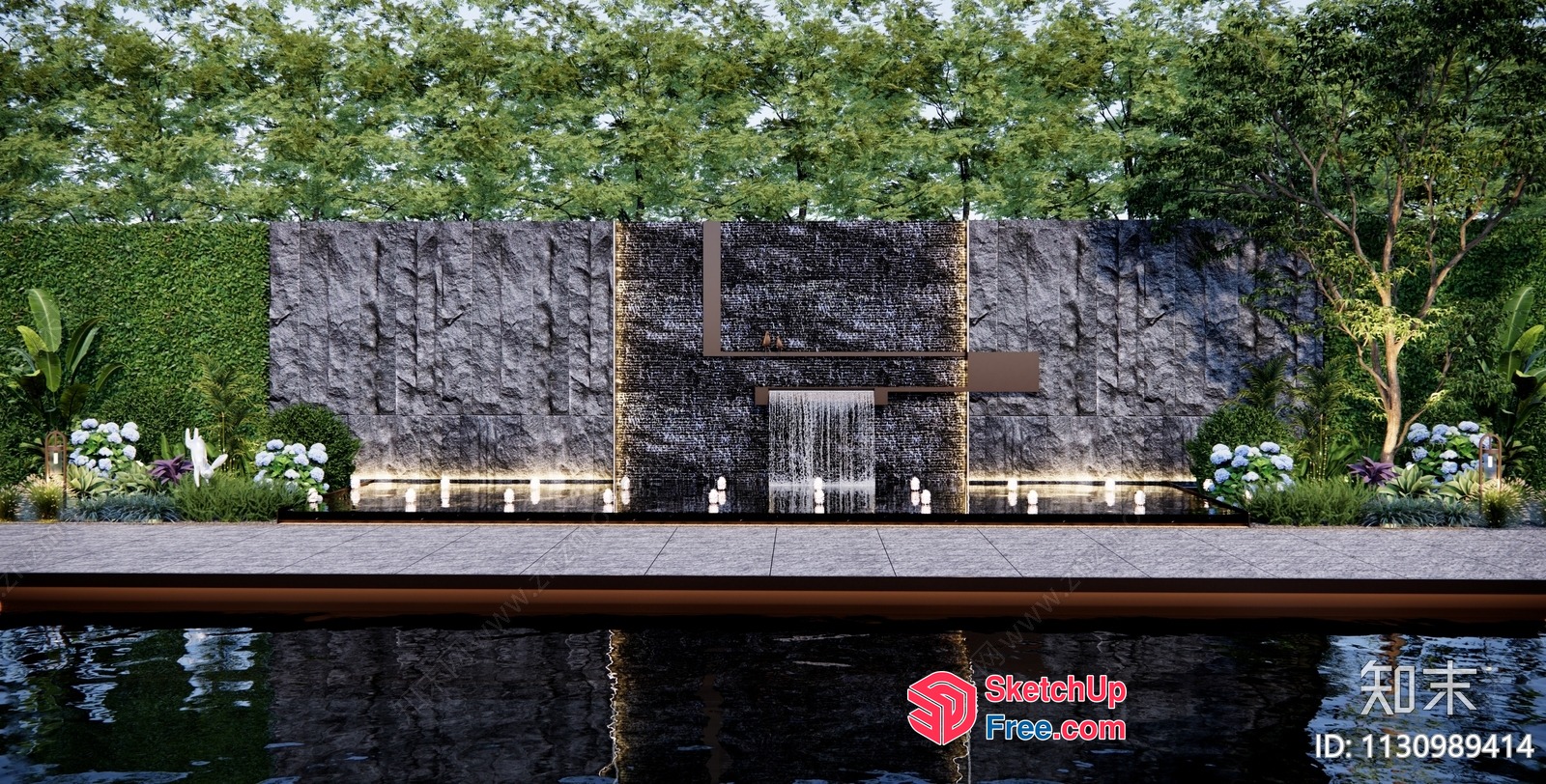 Exquisite Waterfall Feature In A Serene Outdoor Setting 3D SketchUp File