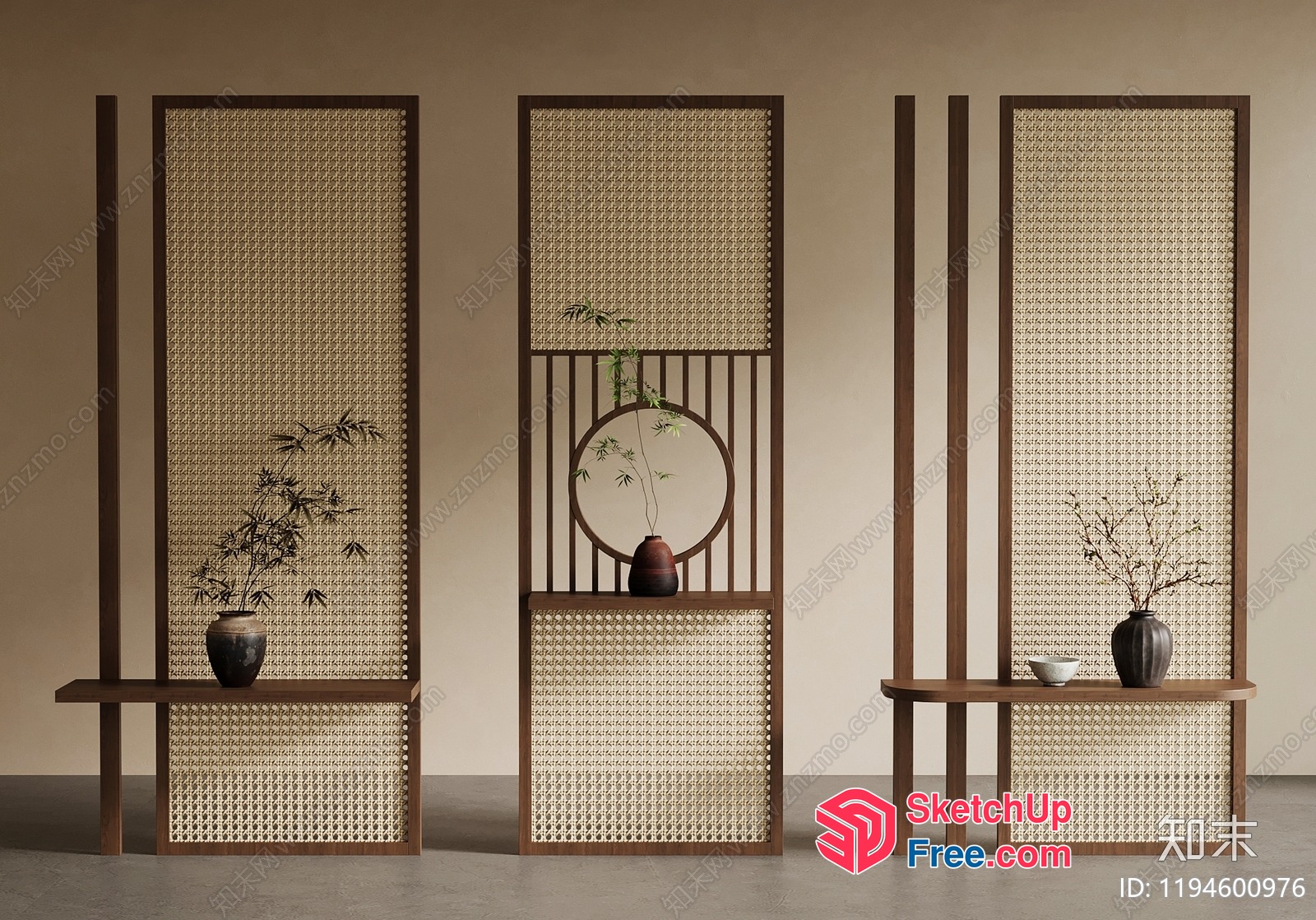 Elegant Partition Screen With Wooden Frame And Woven Panels 3D SketchUp File