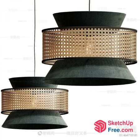 Modern Hanging Light Fixture With Rattan Accents 3D SketchUp File