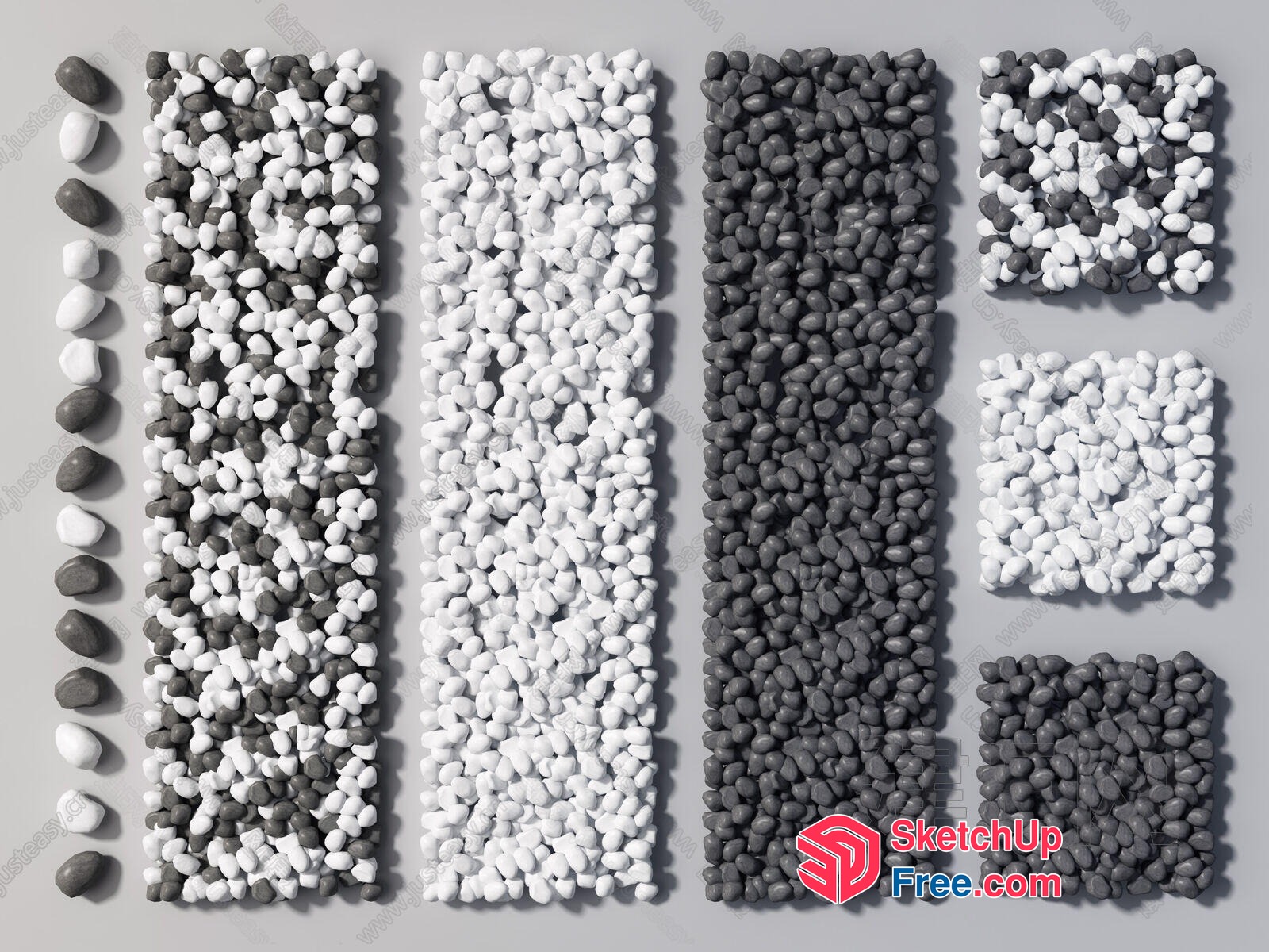 Arrangement Of White And Gray Pebbles On Gray Background 3D SketchUp File