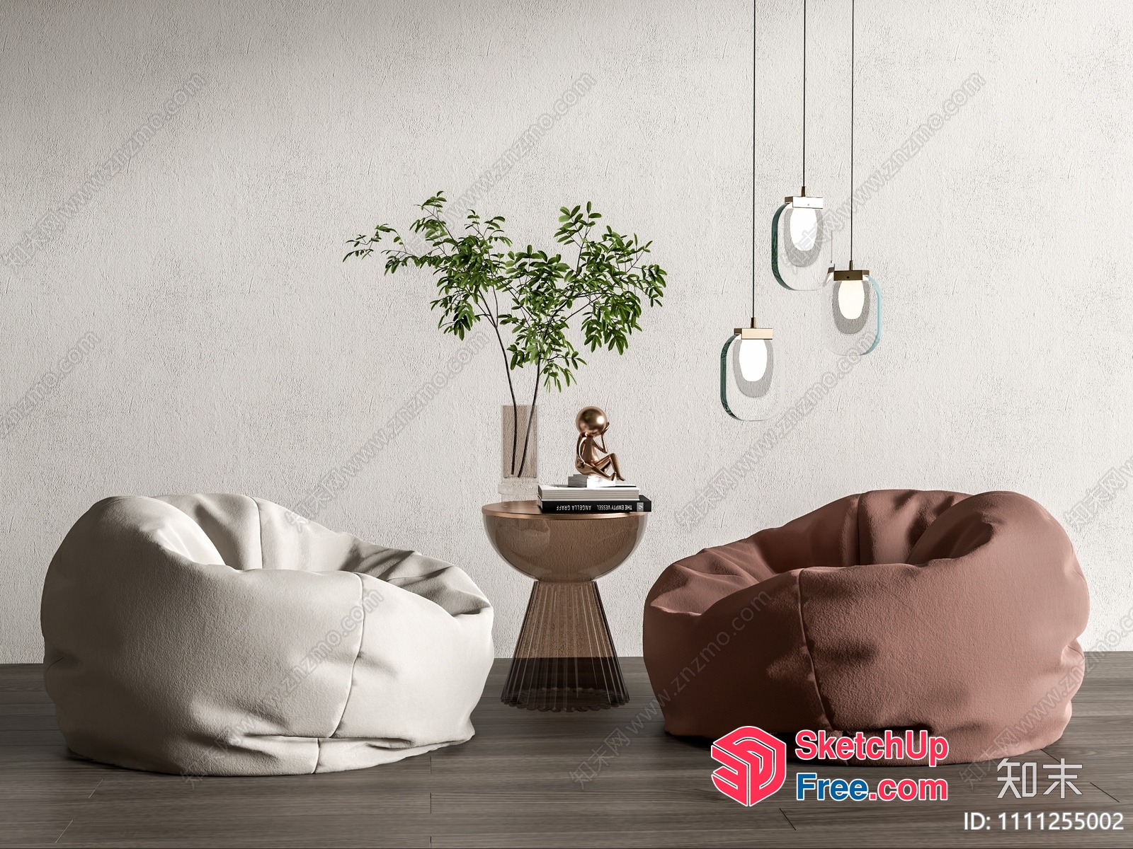 Modern Minimalist Living Room Interior With Pillows And Plant 3D SketchUp File