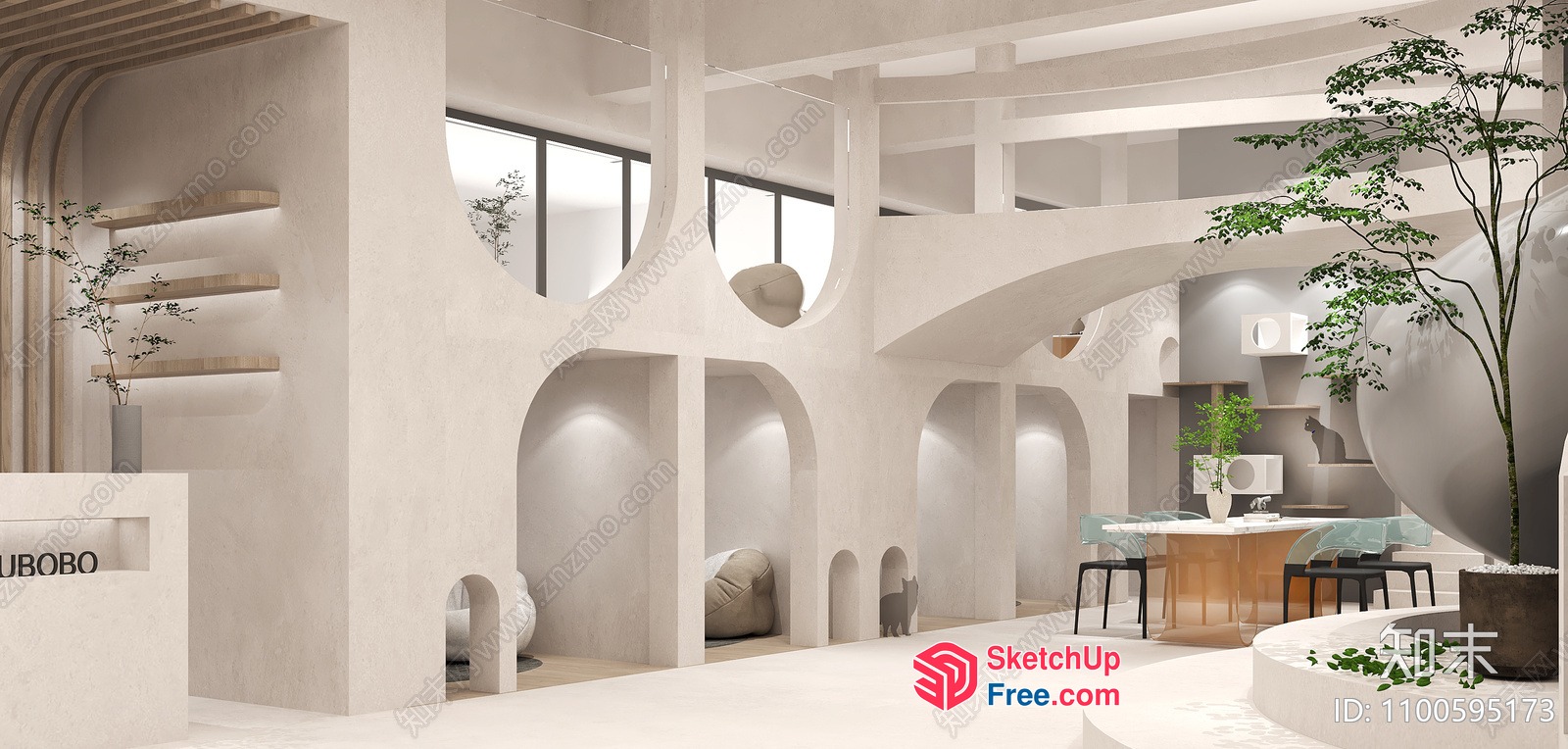 Modern White Office Space With Natural Elements 3D SketchUp File