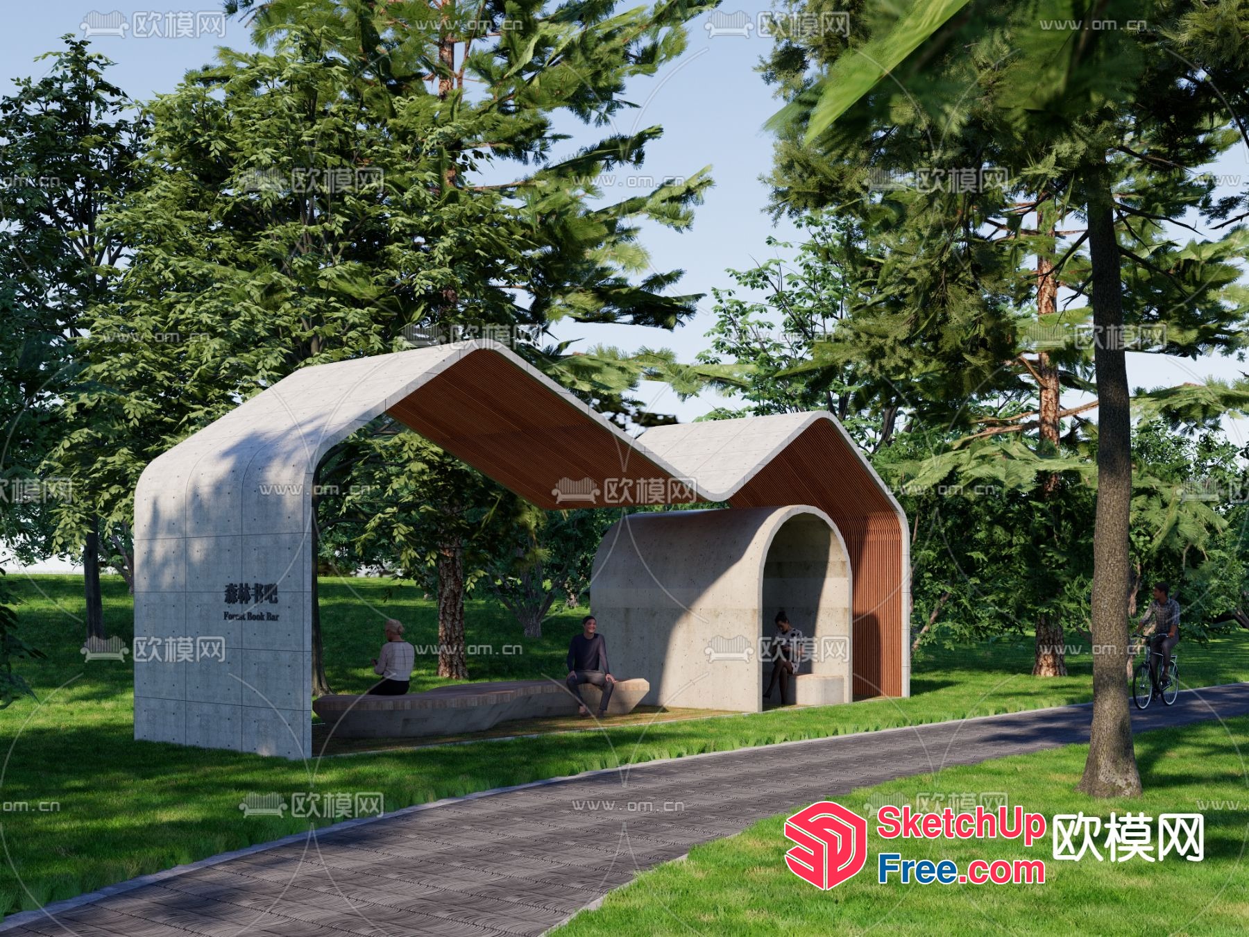 Modern Concrete And Wood Outdoor Pavilion 3D SketchUp File