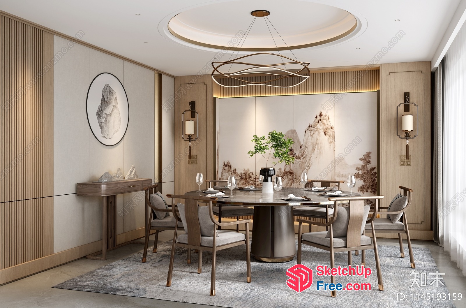Elegant Dining Room With Modern Chandelier 3D SketchUp File