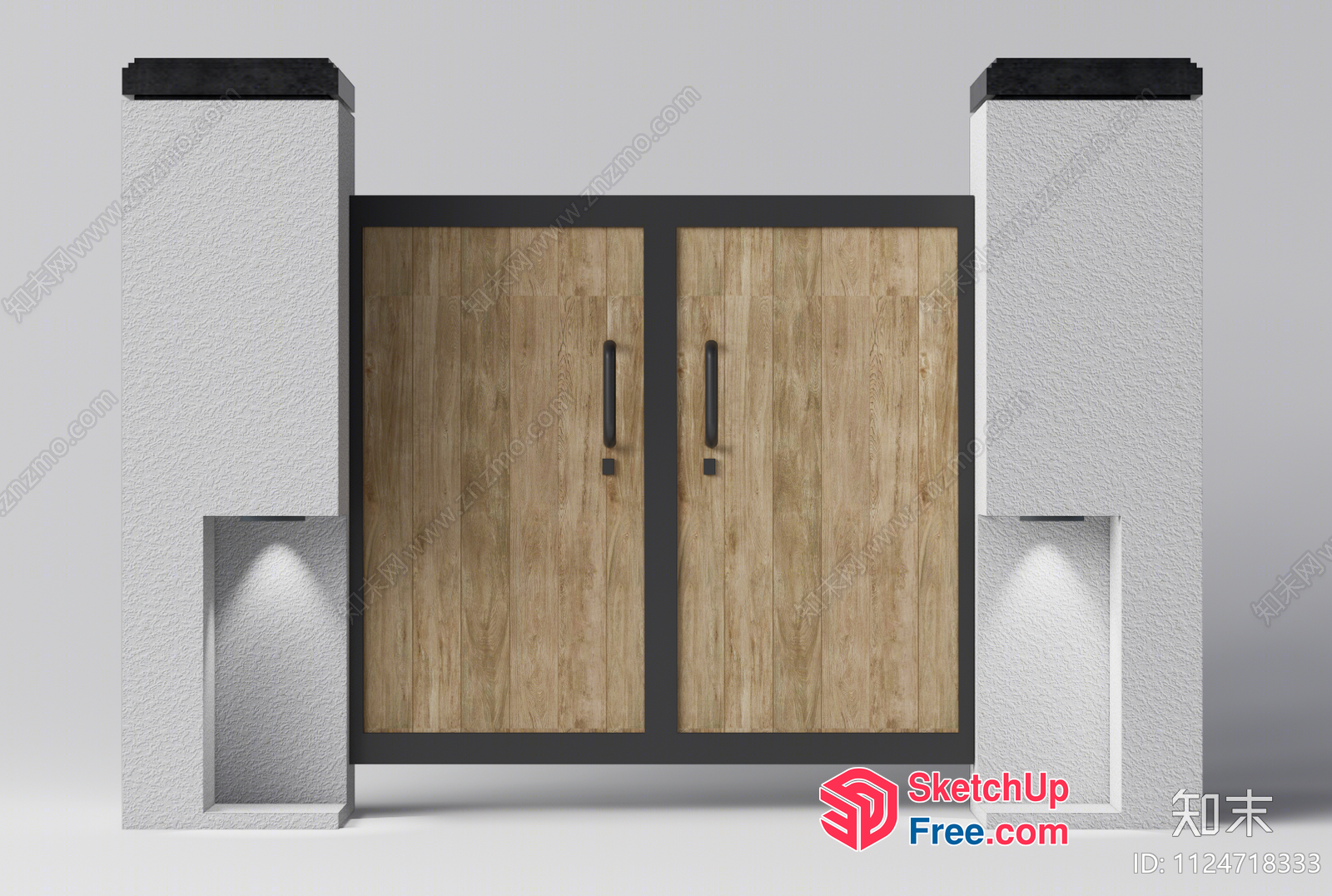 Modern Double Door Entrance With Pillars 3D SketchUp File