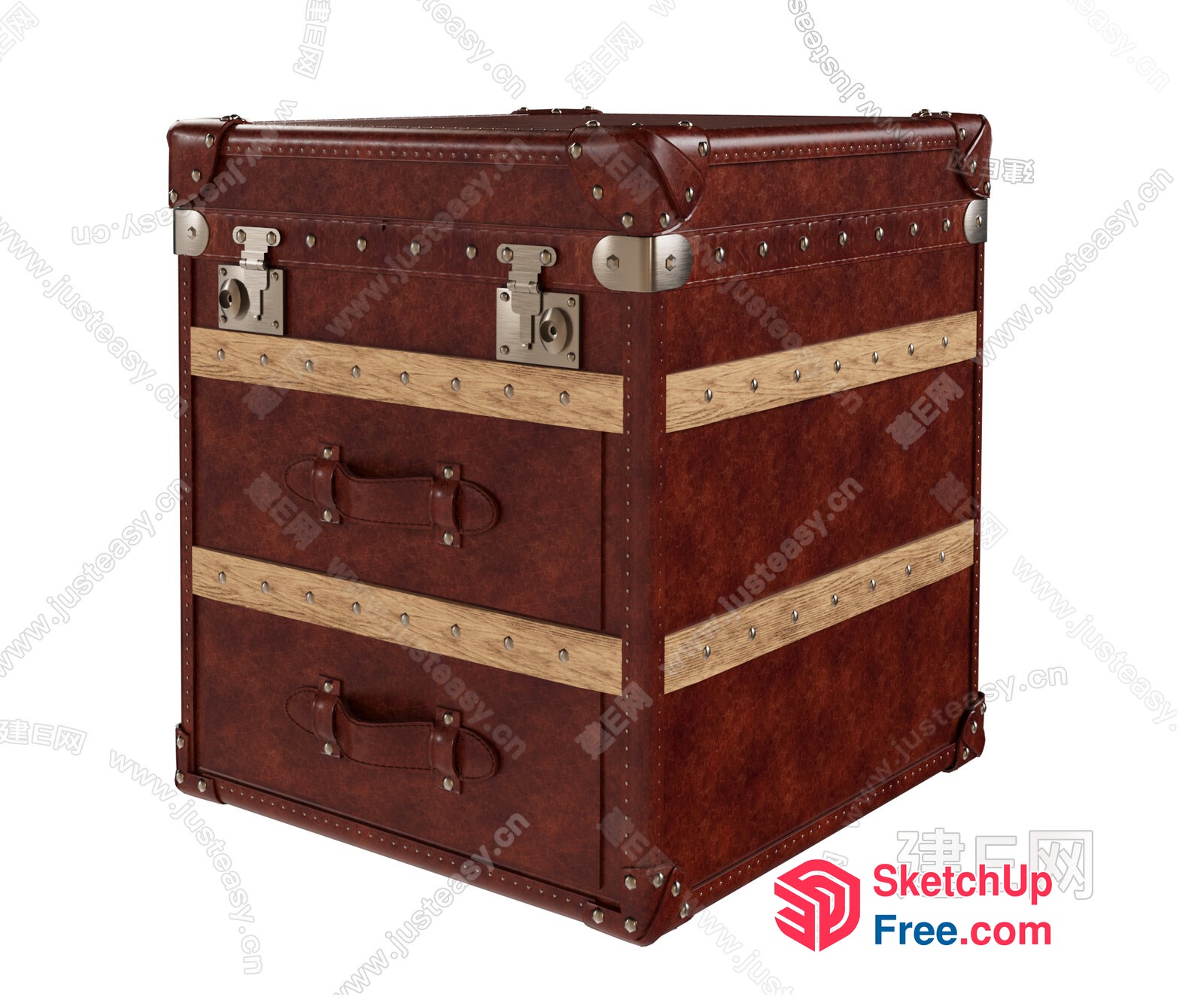 Vintage Leather Trunk With Wooden Straps 3D SketchUp File