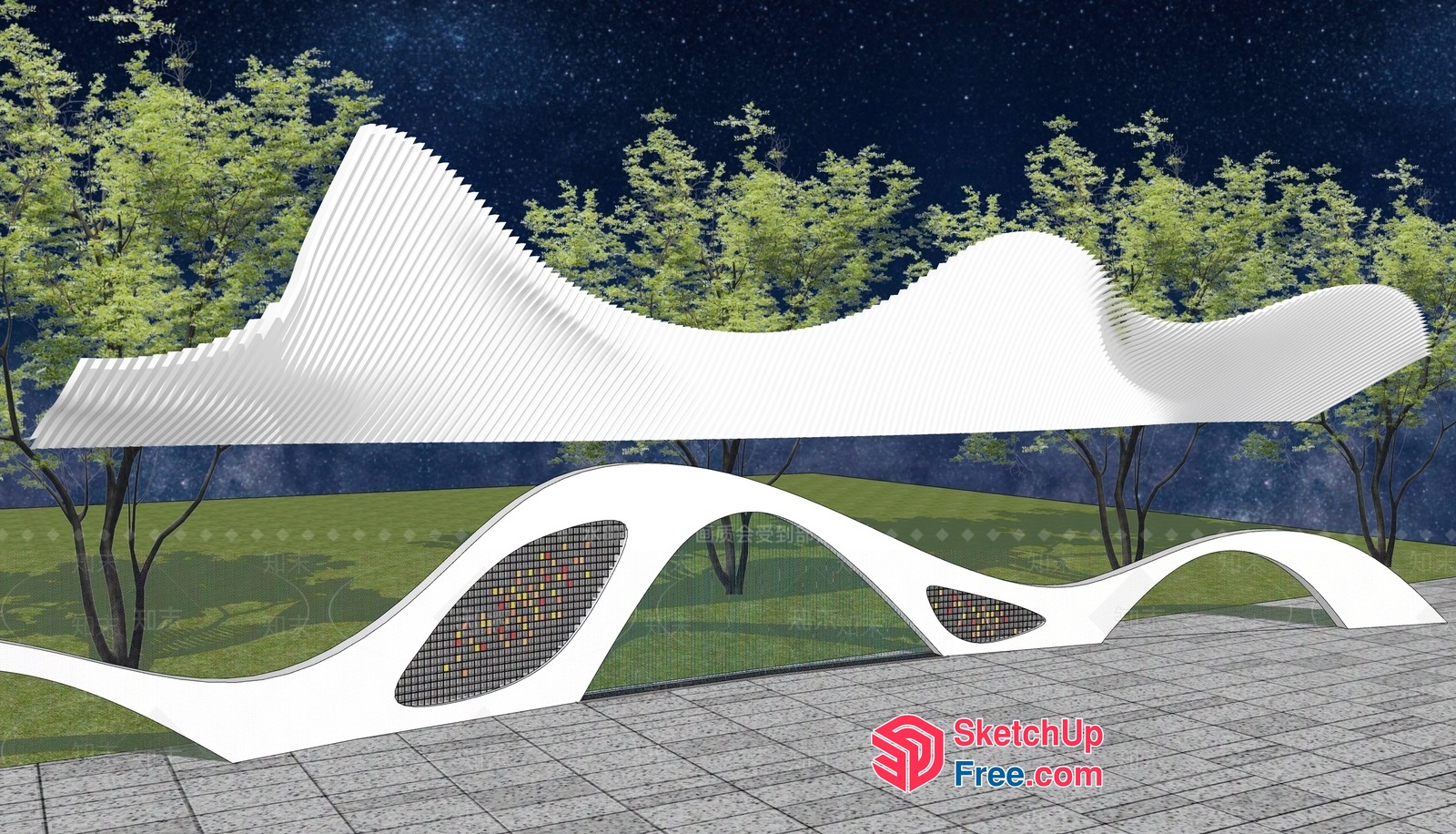 Modern White Wave-Shaped Bench 3D SketchUp File