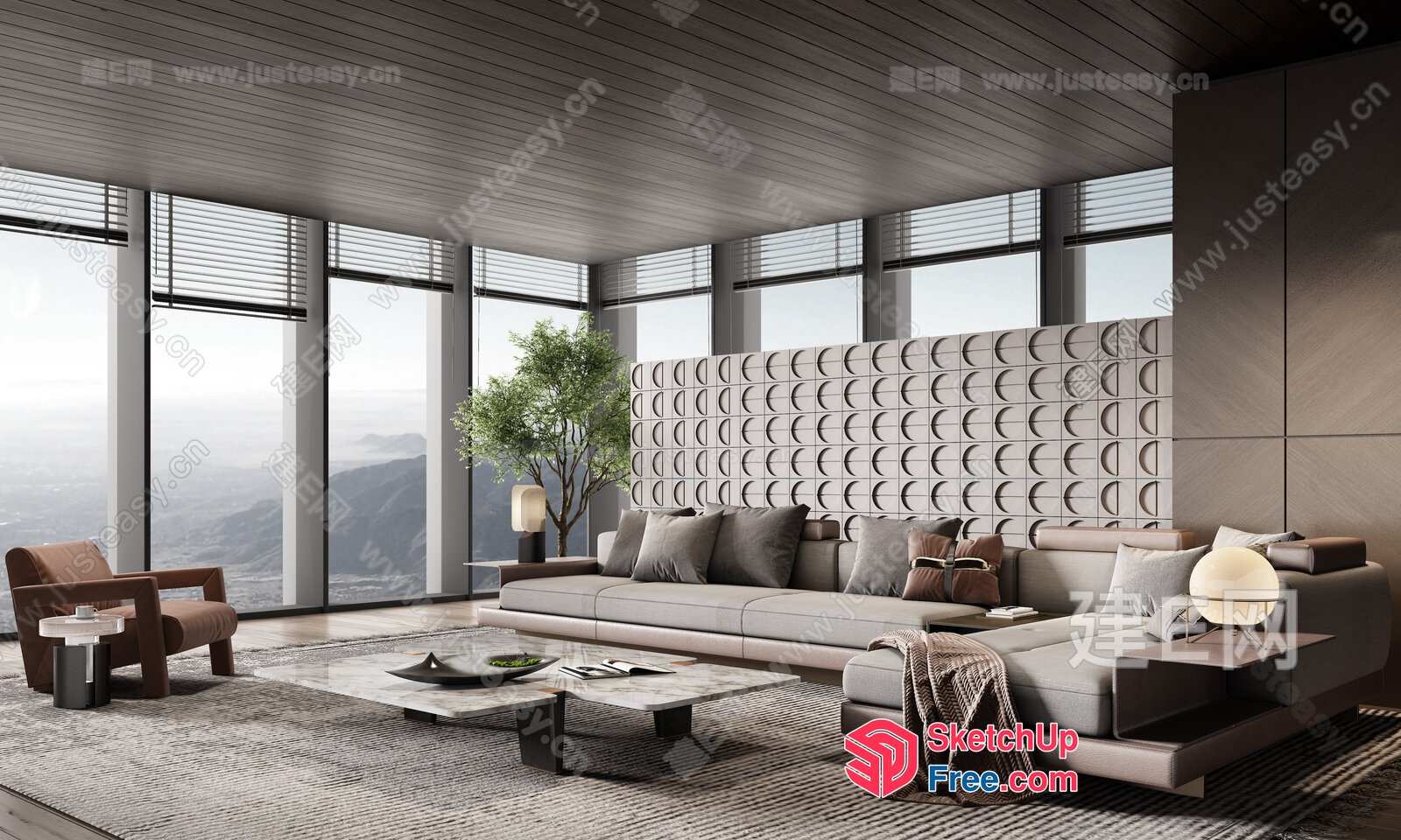 Modern Living Room With Panoramic View 3D SketchUp File