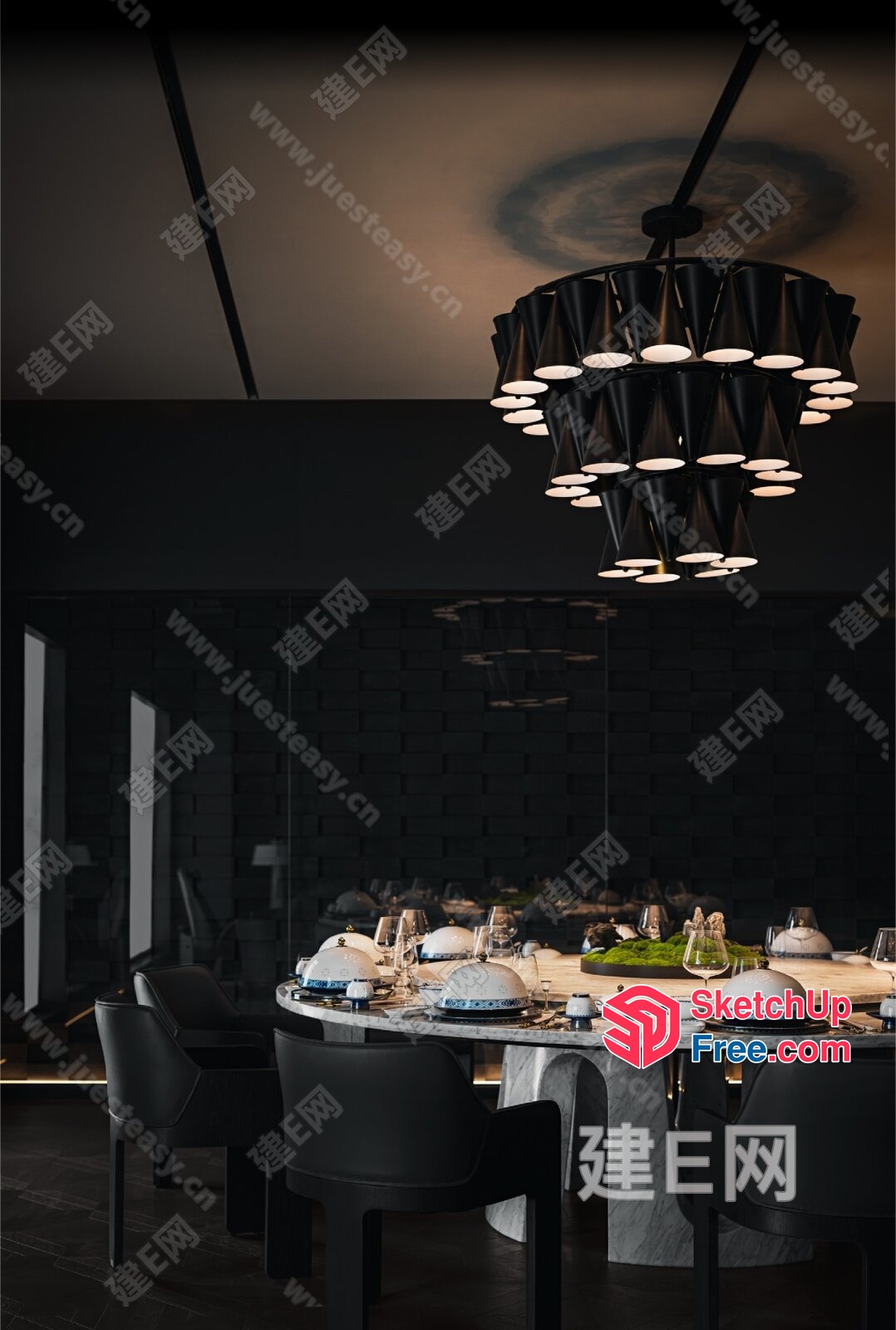 Elegant Dining Room With Modern Lighting 3D SketchUp File