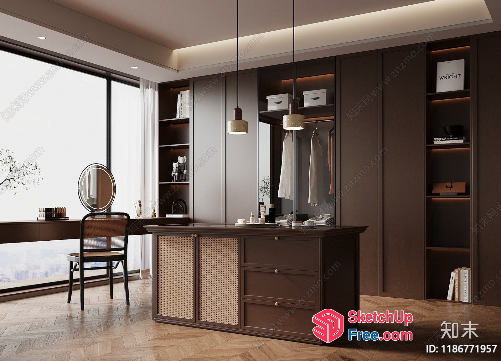 Modern Dressing Table And Wardrobe With Natural Elements 3D SketchUp File