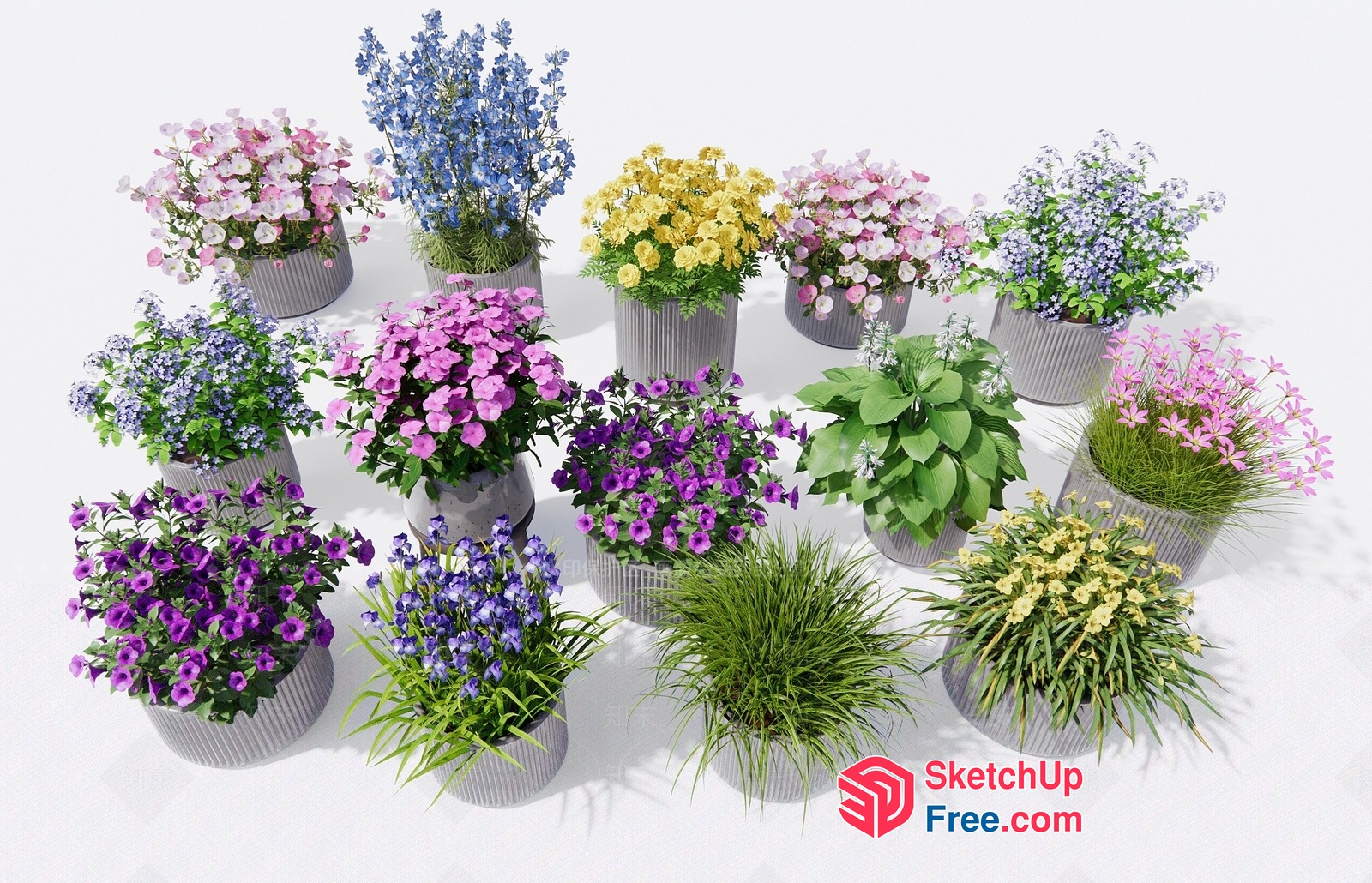 Colorful Potted Plants In Various Sizes And Shapes 3D SketchUp File