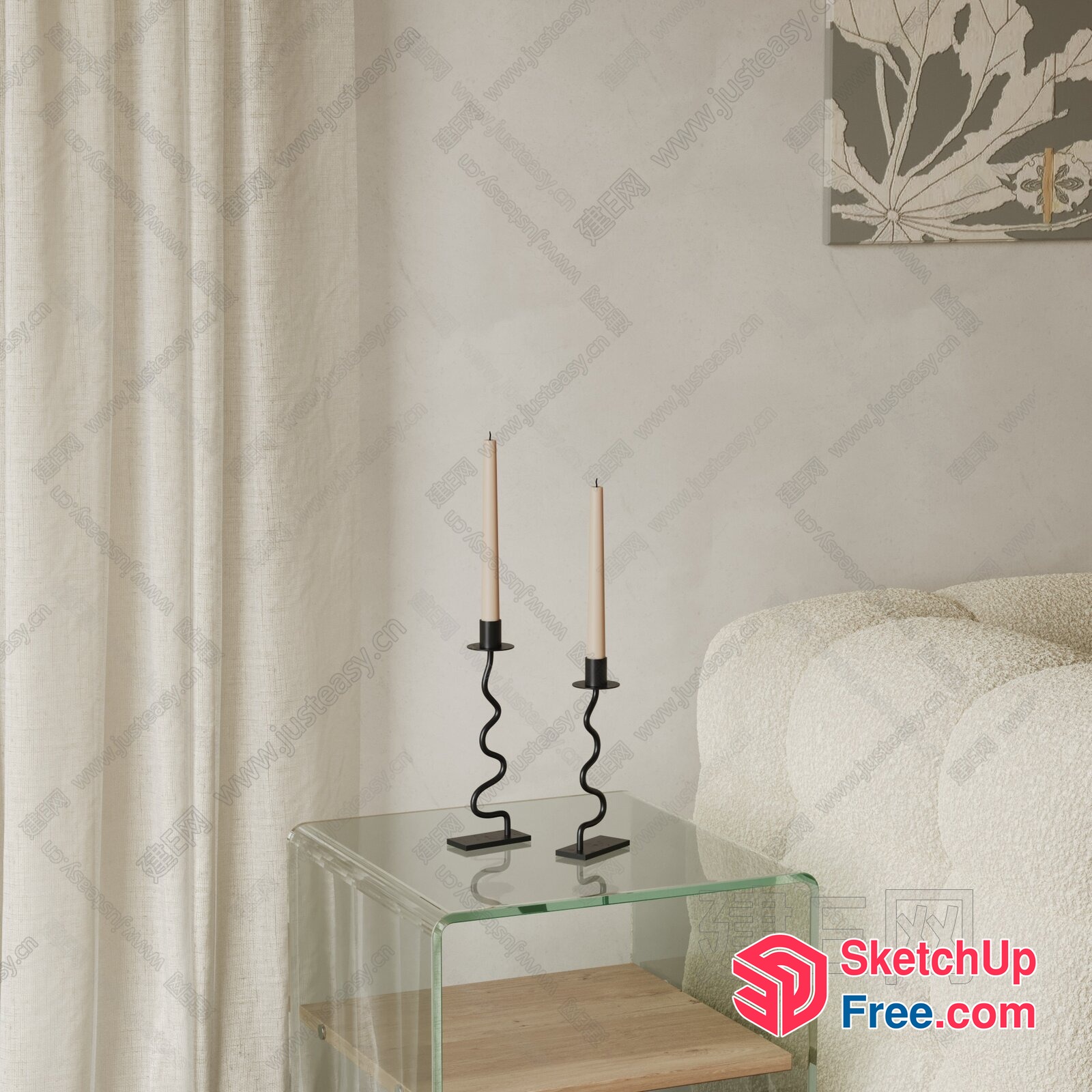 Modern Minimalist Glass Table With Candle Holders 3D SketchUp File